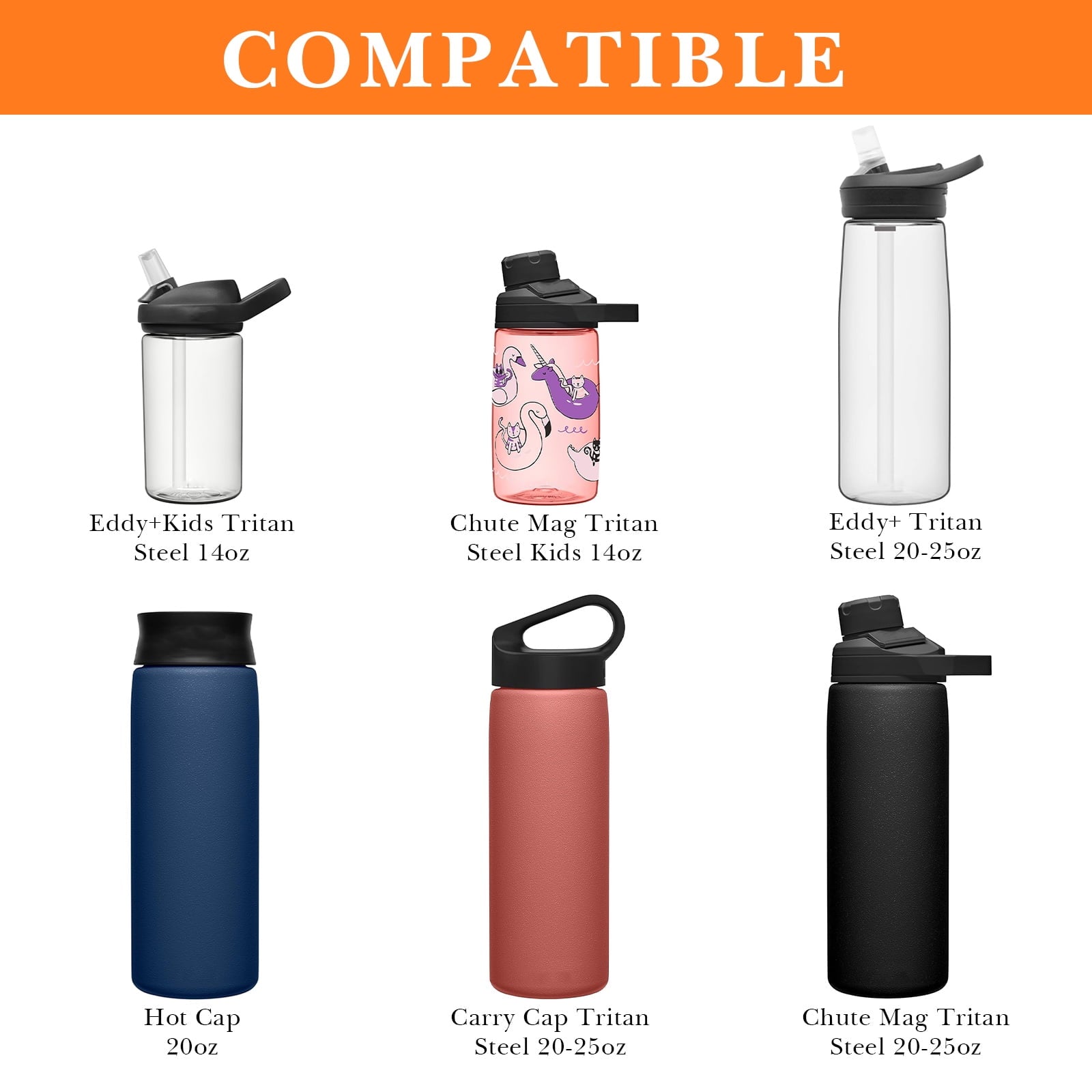 Linkidea 2 Pack Water Bottle Boot Compatible with CamelBak Eddy+20oz/25oz, Chute Mag 20oz/25oz, Carry Cap, Silicone Anti-Slip Bottle Bottom Bumper Protector (Orange) QUIX