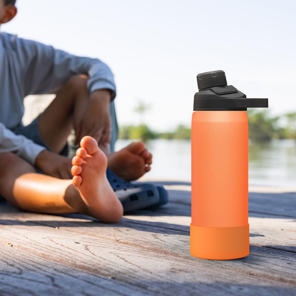 Linkidea 2 Pack Water Bottle Boot Compatible with CamelBak Eddy+20oz/25oz, Chute Mag 20oz/25oz, Carry Cap, Silicone Anti-Slip Bottle Bottom Bumper Protector (Orange) QUIX