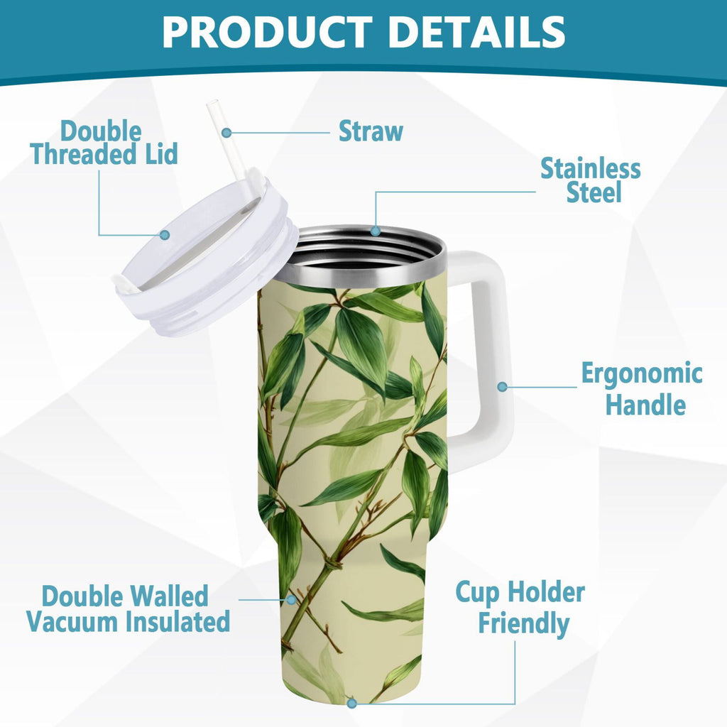 30 oz Insulated Stainless Steel Tumbler Double Wall Stainless Steel Tumbler with 2-Way Drinking Bamboo Pattern KC0H
