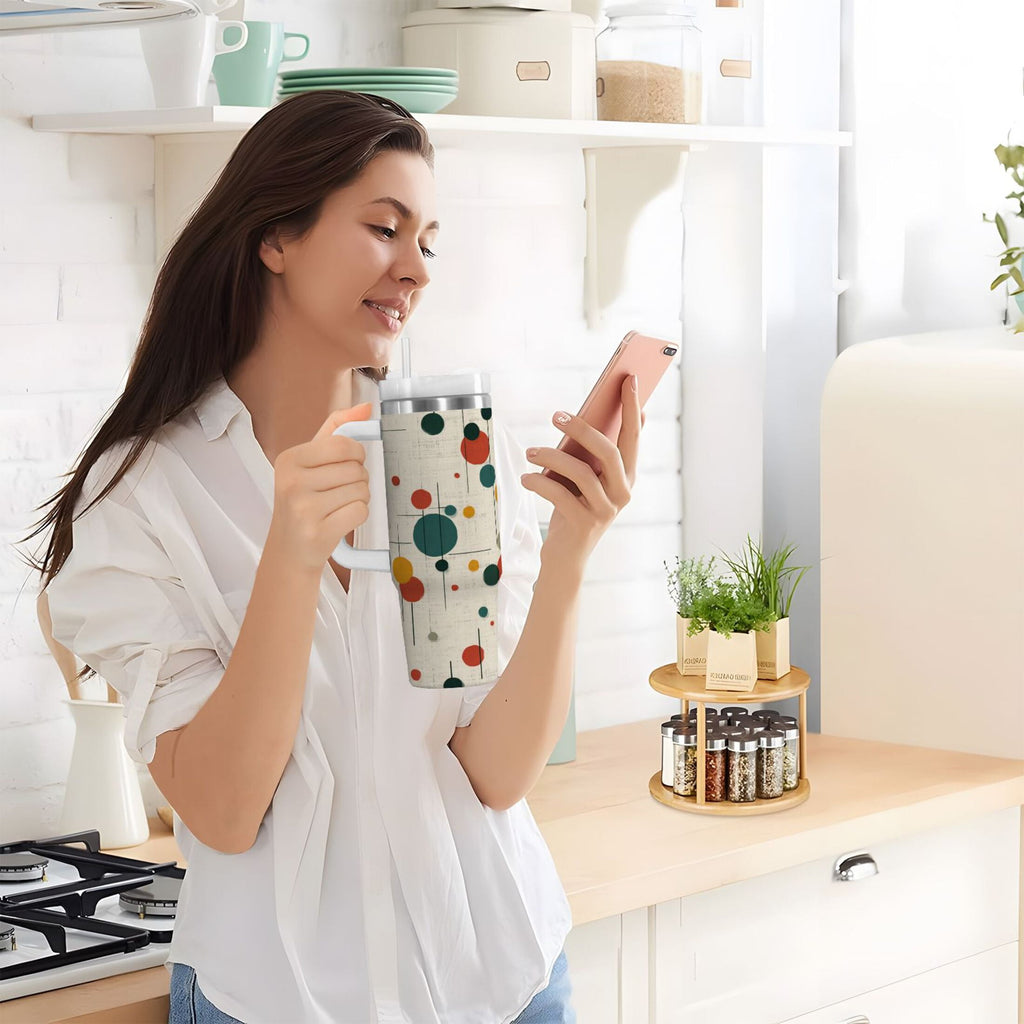 30 oz Insulated Stainless Steel Tumbler Double Wall Stainless Steel Tumbler with 2-Way Drinking Colorful Dots and Lines WBHQ