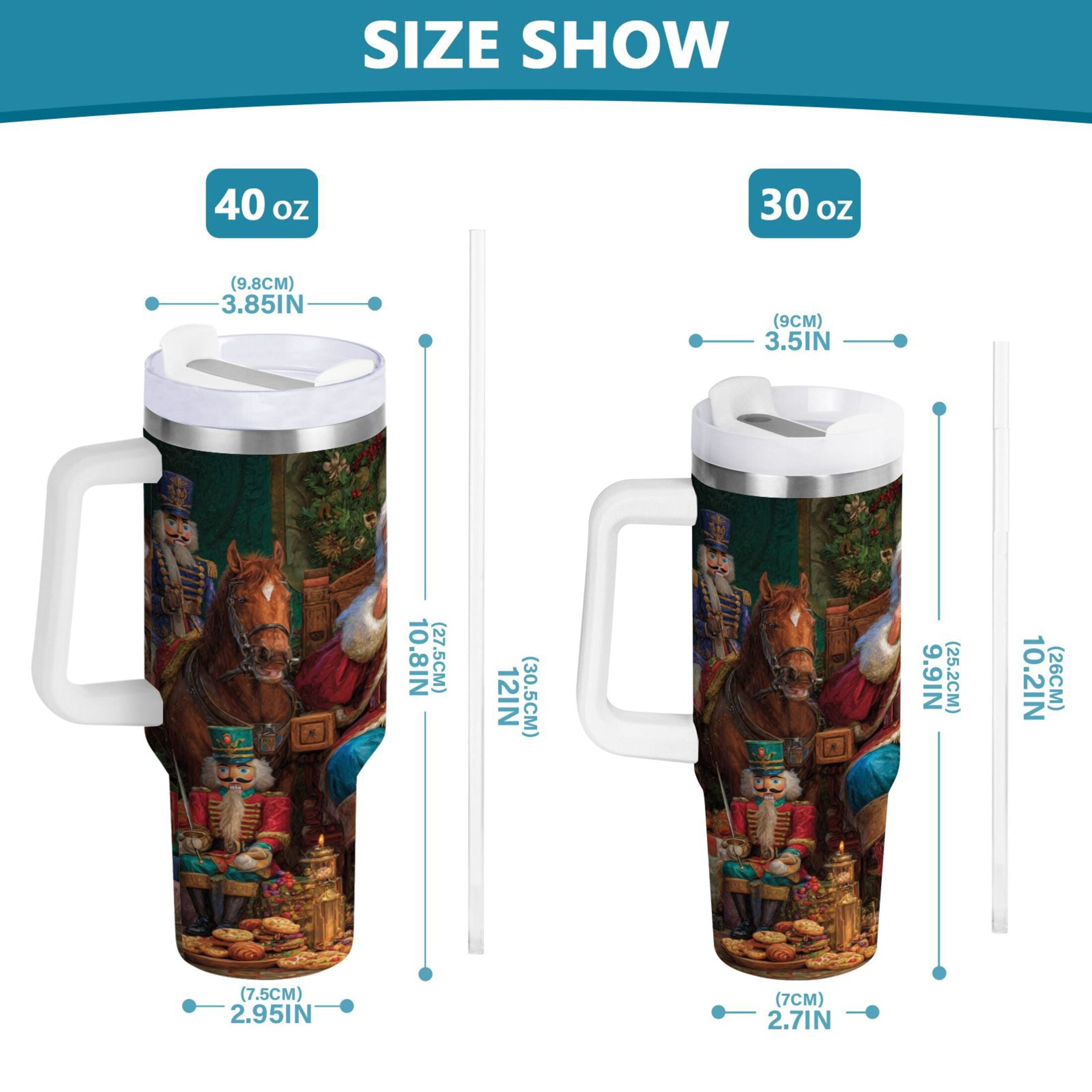 40 oz Insulated Stainless Steel Tumbler Double Wall Stainless Steel Tumbler with 2-Way Drinking Santa Eating Cookies BLL6