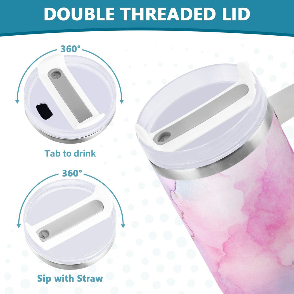 30 oz Insulated Stainless Steel Tumbler Double Wall Stainless Steel Tumbler with 2-Way Drinking Pastel Pink Marble Texture HZMC