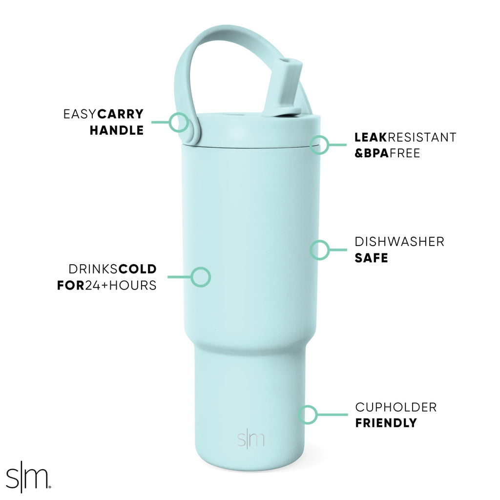 Simple Modern 24 fl oz Insulated Stainless Steel Trek Pivot Tumbler with Straw Lid and Top Handle|Seaside Blue RXQR