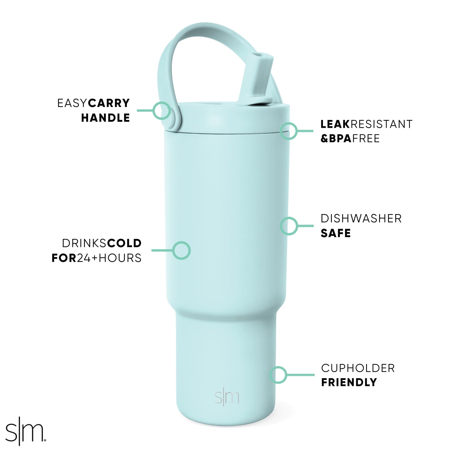 Simple Modern 24 fl oz Insulated Stainless Steel Trek Pivot Tumbler with Straw Lid and Top Handle|Seaside Blue RXQR