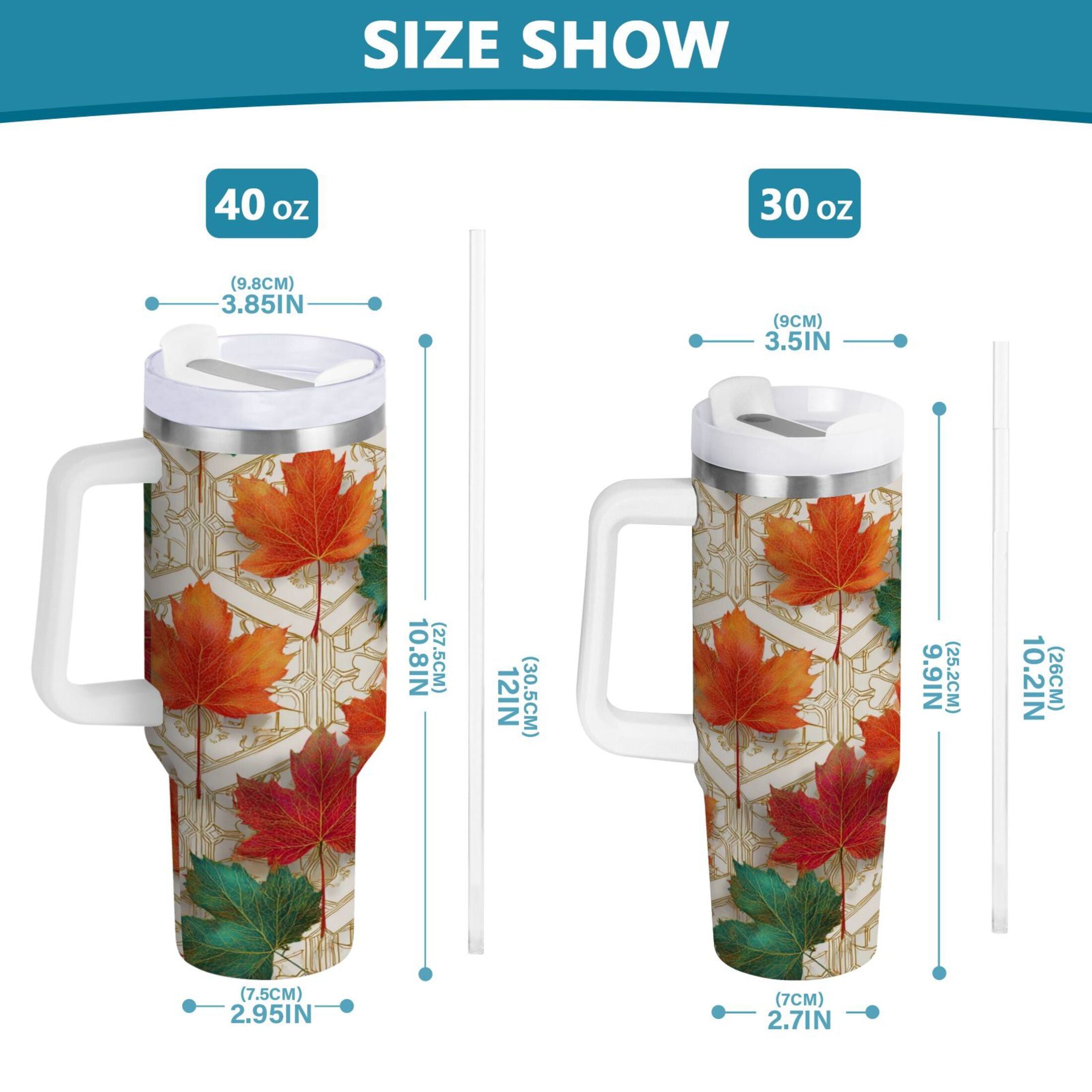30 oz Insulated Stainless Steel Tumbler Double Wall Stainless Steel Tumbler with 2-Way Drinking Green and Red Maple Leaves 0H05
