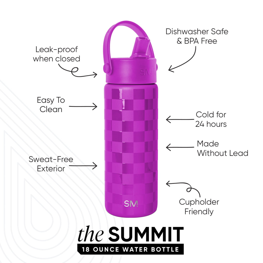 Simple Modern 18 fl oz Insulated Stainless Steel Summit Wide Mouth Water Bottle with Handle and Straw Lid|Black and White Checkmate IYLV
