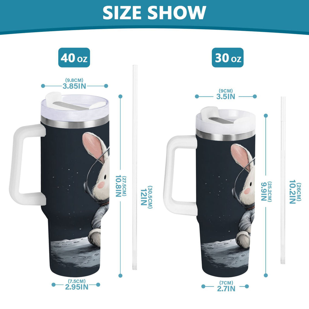 40 oz Insulated Stainless Steel Tumbler Double Wall Stainless Steel Tumbler with 2-Way Drinking Rabbit in A Space MKE4