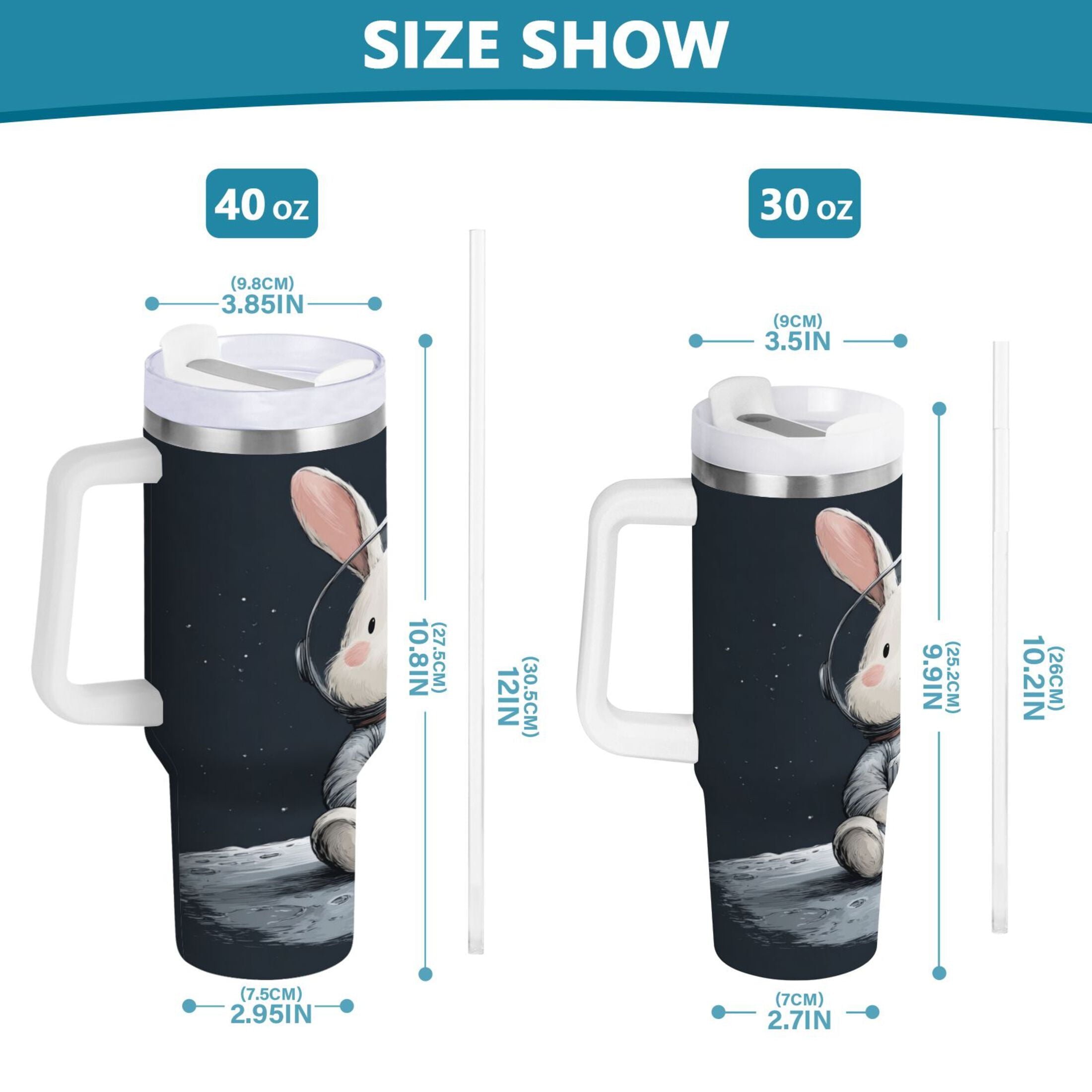 40 oz Insulated Stainless Steel Tumbler Double Wall Stainless Steel Tumbler with 2-Way Drinking Rabbit in A Space MKE4