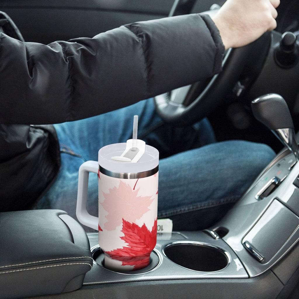 40 oz Insulated Stainless Steel Tumbler Double Wall Stainless Steel Tumbler with 2-Way Drinking Red Maple Leaves Pattern BVSZ