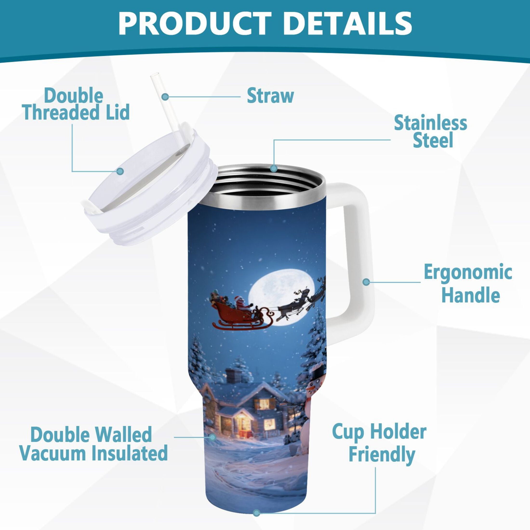 30 oz Insulated Stainless Steel Tumbler Double Wall Stainless Steel Tumbler with 2-Way Drinking Christmas Night Scene SQ8B