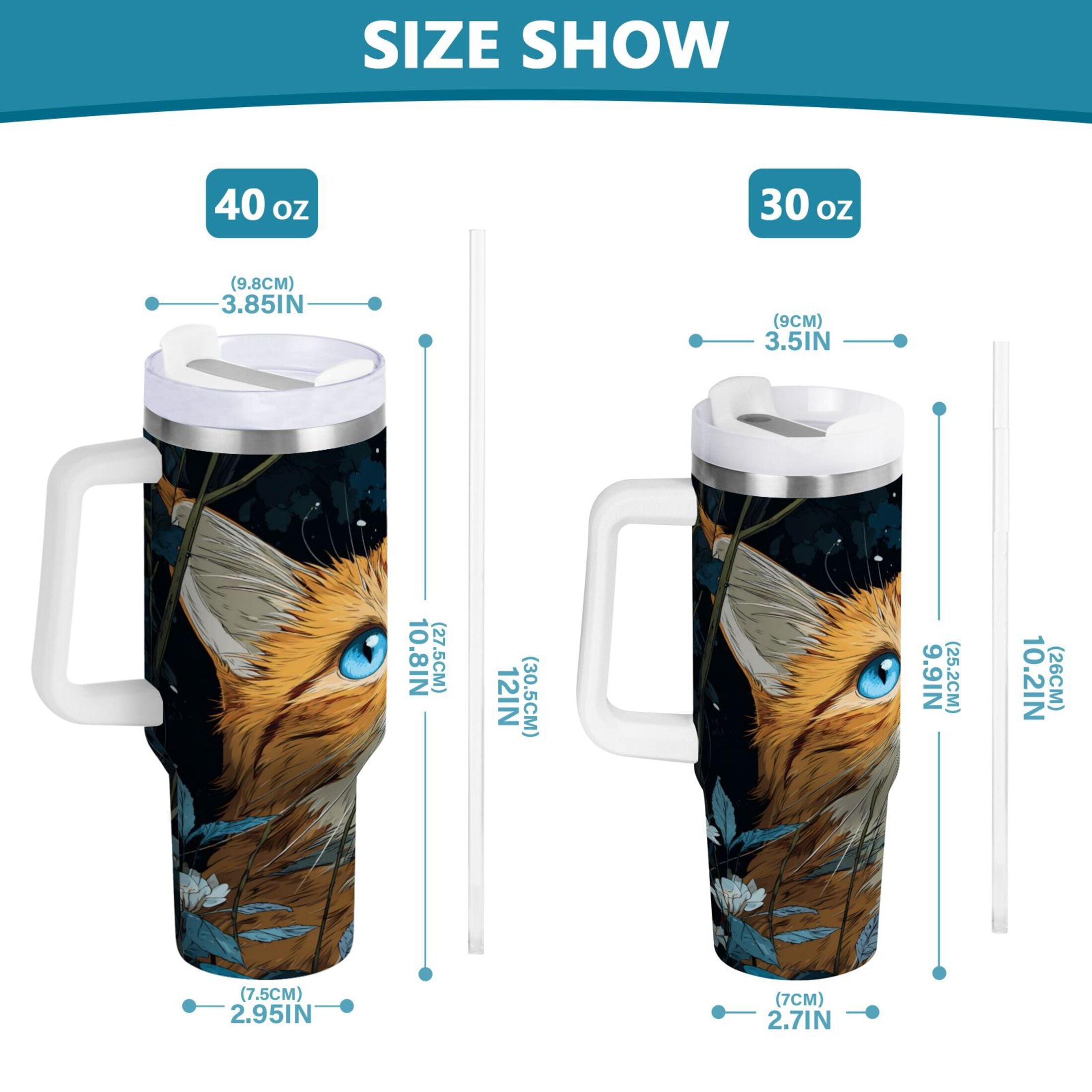 30 oz Insulated Stainless Steel Tumbler Double Wall Stainless Steel Tumbler with 2-Way Drinking Orange Cat with Blue Eyes TOEJ