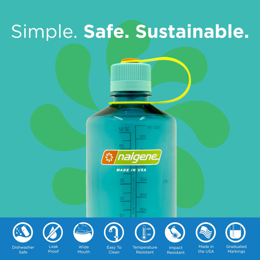 Nalgene Sustain Tritan BPA-Free Water Bottle Made with Material Derived from 50% Plastic Waste (using ISCC certified mass balance), 32 OZ, Narrow Mouth, Cerulean 6H47