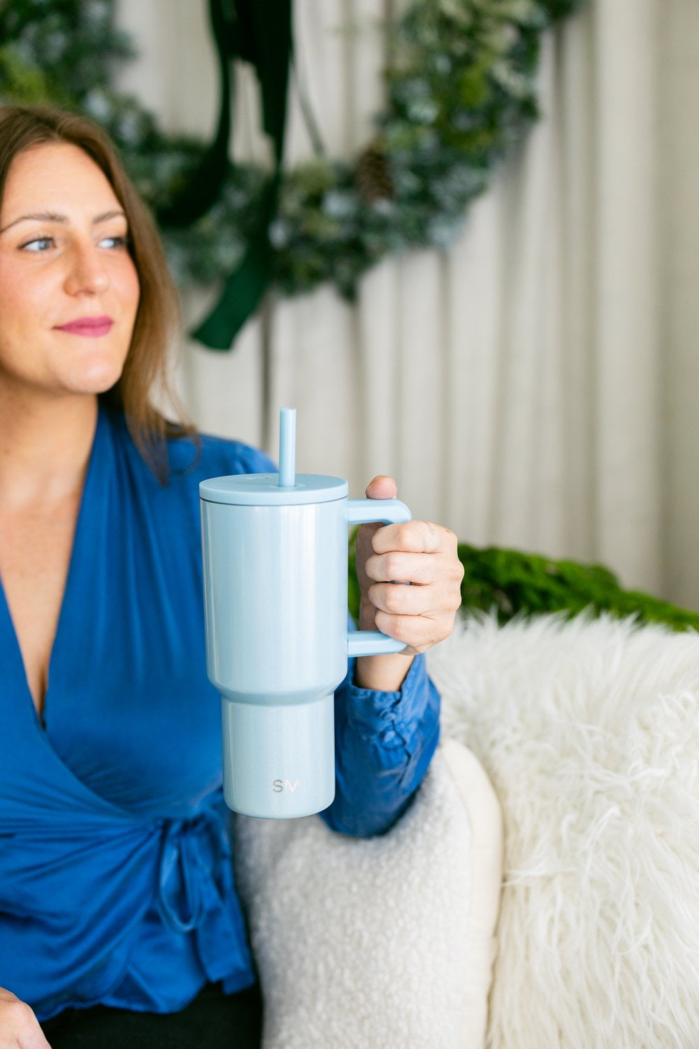 Simple Modern 30 fl oz Insulated Stainless Steel Trek Tumbler with Straw Lid | Seaglass Sage and Cream Checkmate 23VN