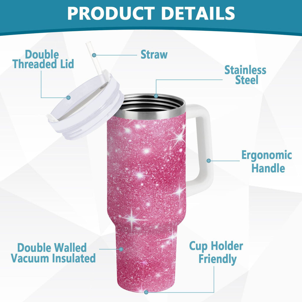 40 oz Insulated Stainless Steel Tumbler Double Wall Stainless Steel Tumbler with 2-Way Drinking Pink Glitter Background 8AI2