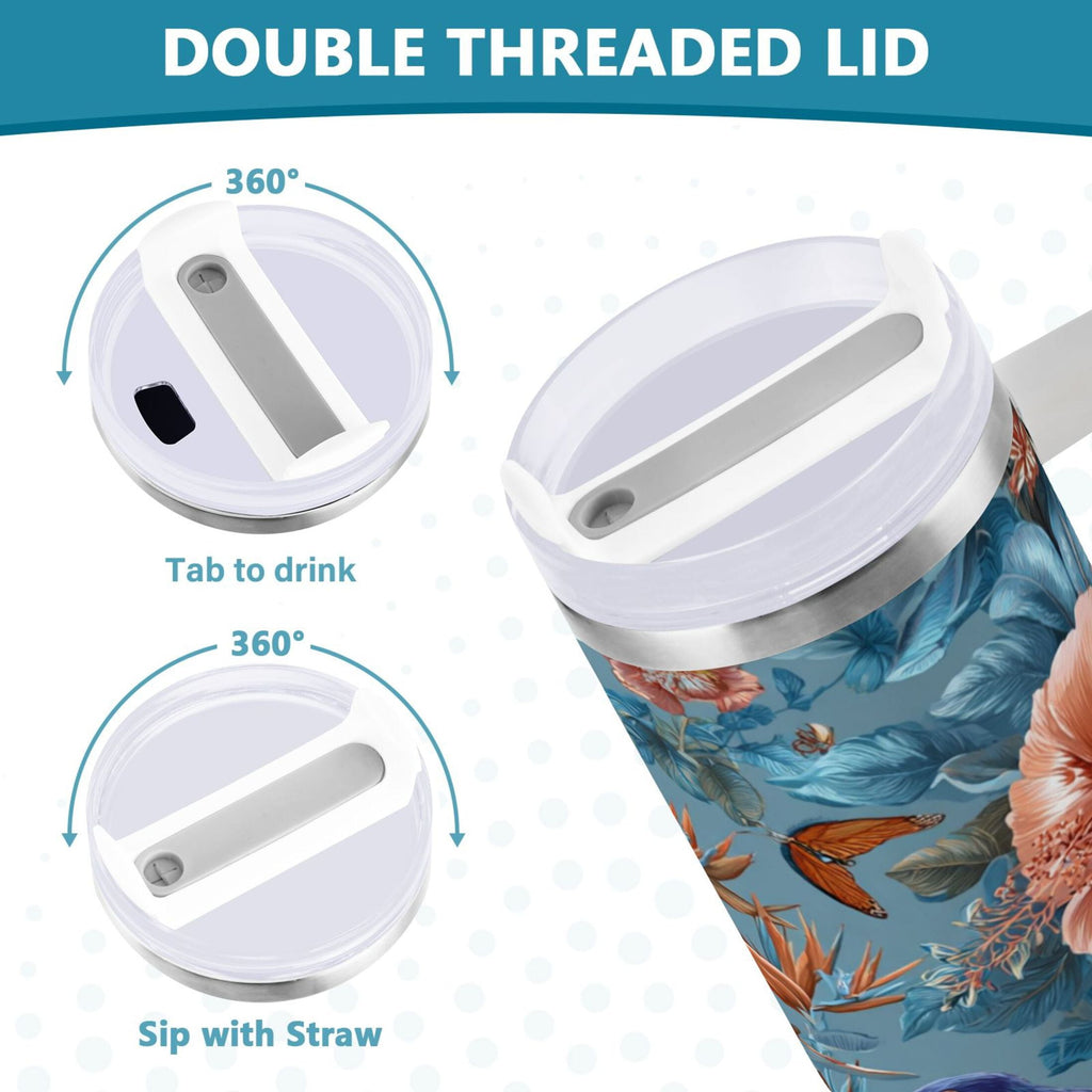 30 oz Insulated Stainless Steel Tumbler Double Wall Stainless Steel Tumbler with 2-Way Drinking Birds and Flowers N92U