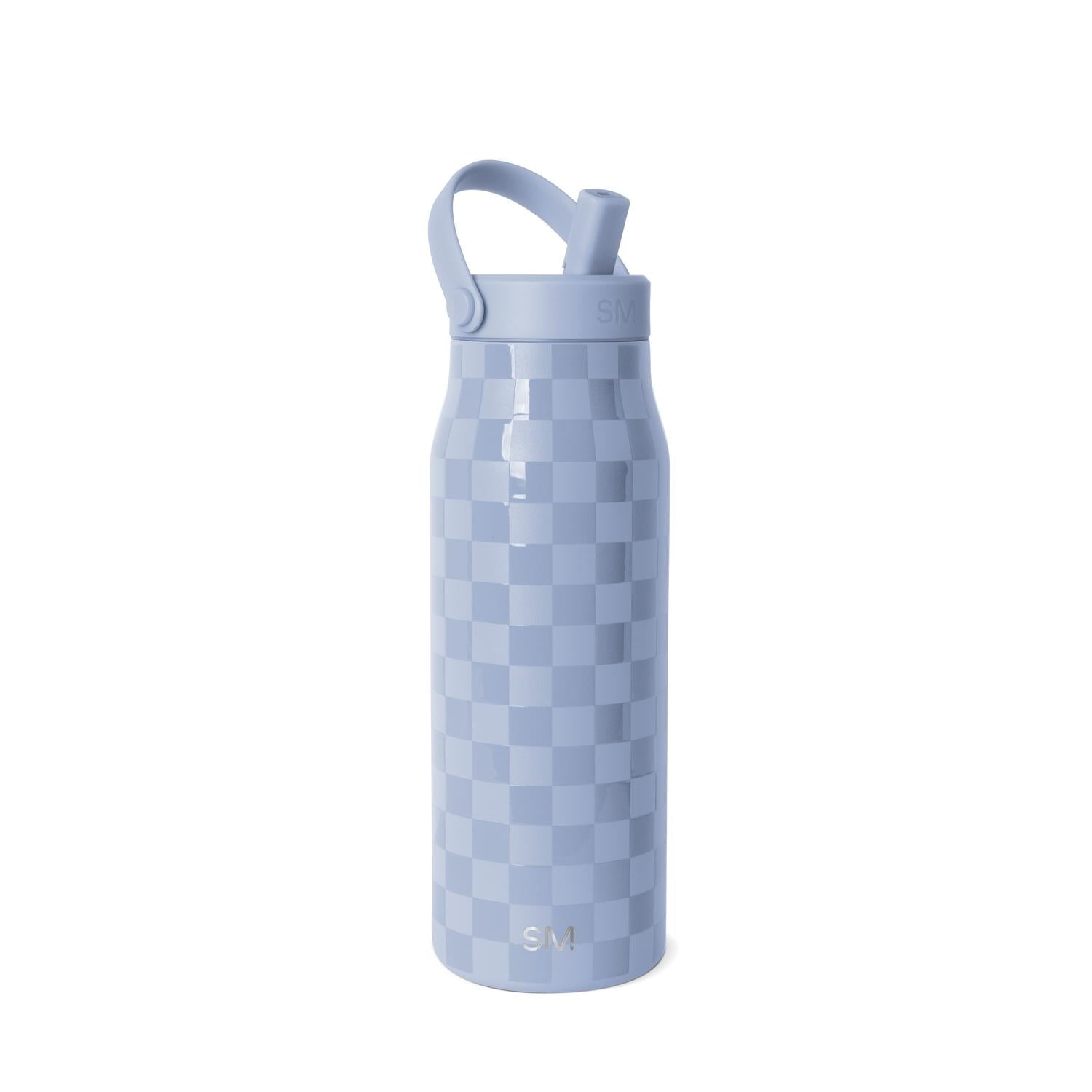 Simple Modern 34 fl oz Insulated Stainless Steel Mesa Wide Mouth Water Bottle with Handle and Push Button Straw Lid | Mystifying Blue Checkmate 07GY