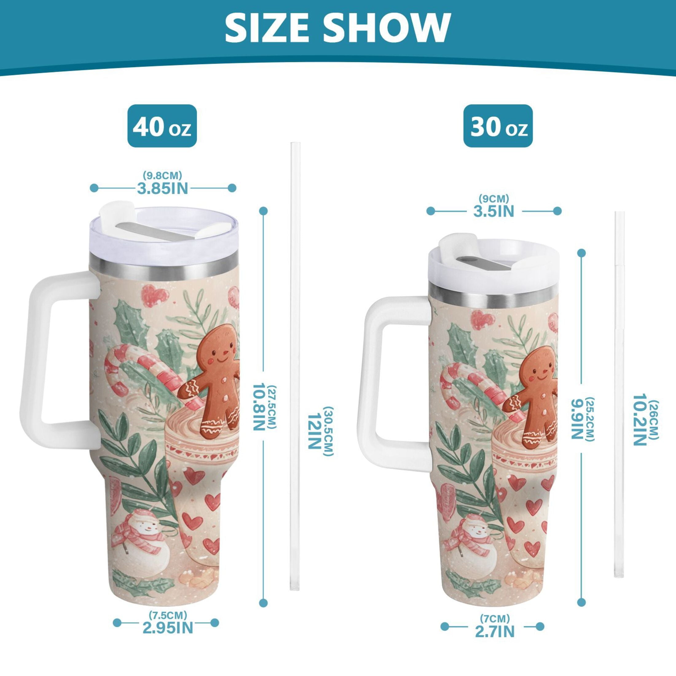 30 oz Insulated Stainless Steel Tumbler Double Wall Stainless Steel Tumbler with 2-Way Drinking Cute Christmas Design WPIA