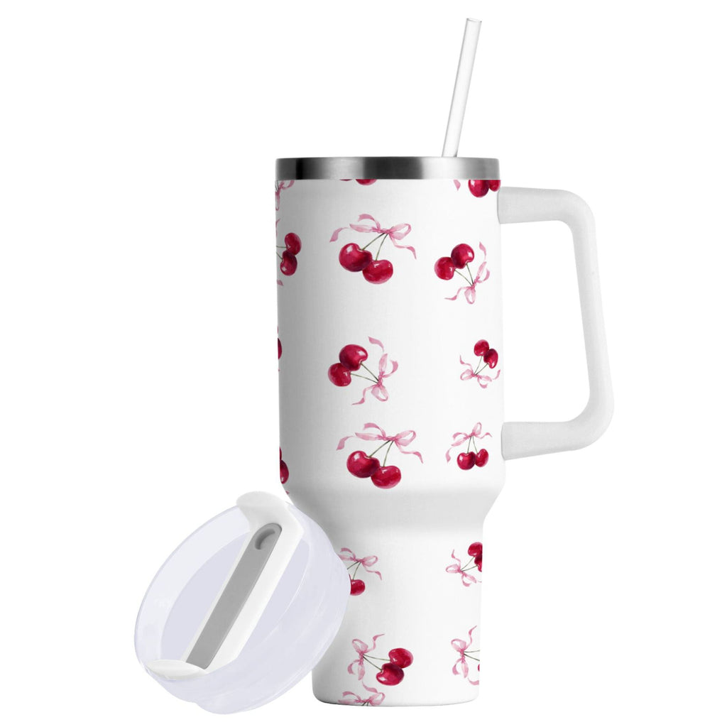 30 oz Insulated Stainless Steel Tumbler Double Wall Stainless Steel Tumbler with 2-Way Drinking Watercolor Cherries Pattern NL46