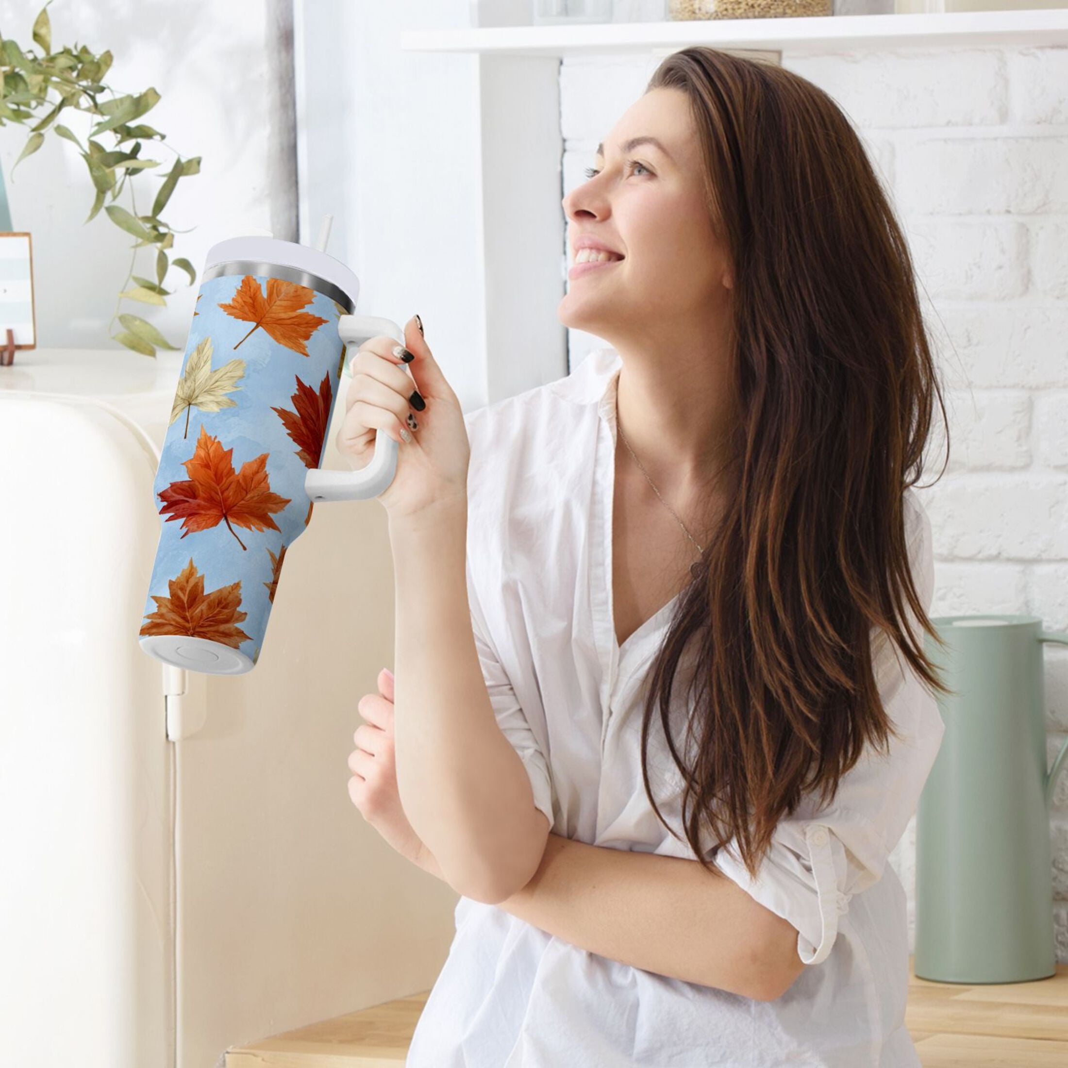 30 oz Insulated Stainless Steel Tumbler Double Wall Stainless Steel Tumbler with 2-Way Drinking Autumn Maple Leaves 0T6P