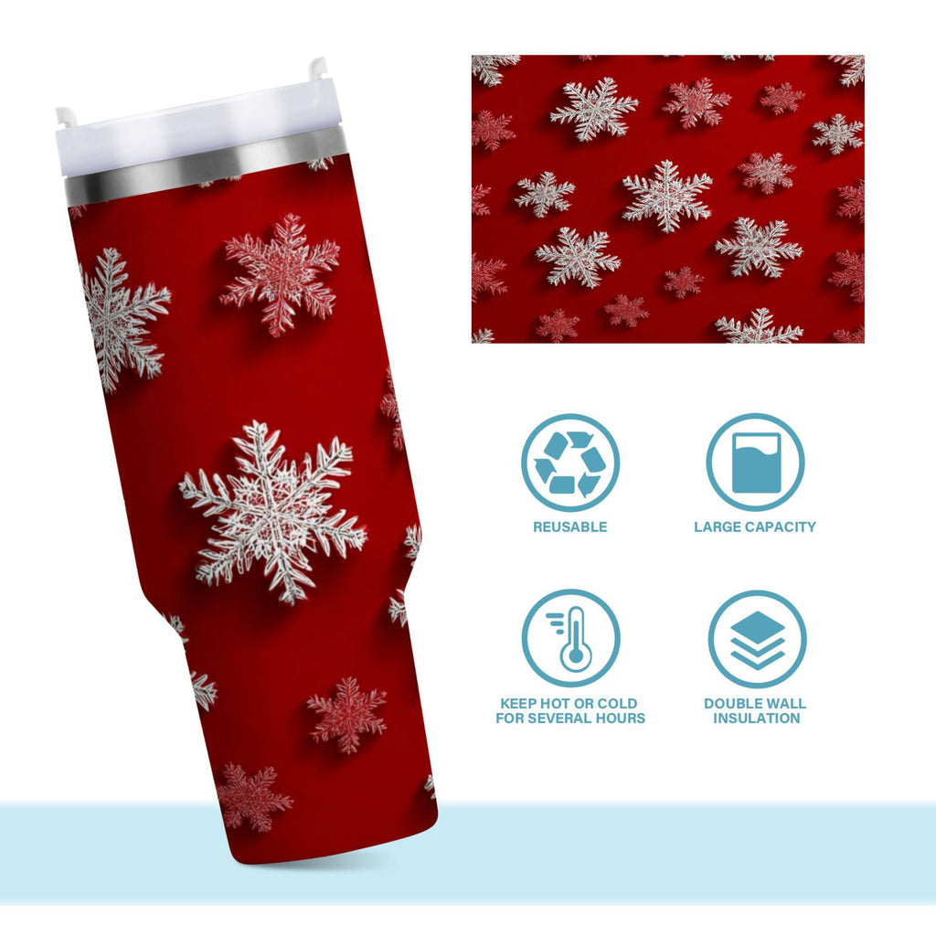 30 oz Insulated Stainless Steel Tumbler Double Wall Stainless Steel Tumbler with 2-Way Drinking Red and White Snowflakes XTAV
