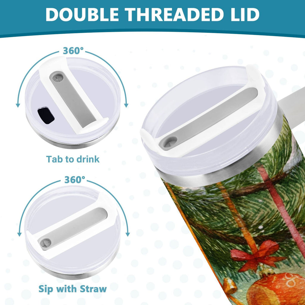 30 oz Insulated Stainless Steel Tumbler Double Wall Stainless Steel Tumbler with 2-Way Drinking Christmas Ornaments Watercolor Painting 3YZI