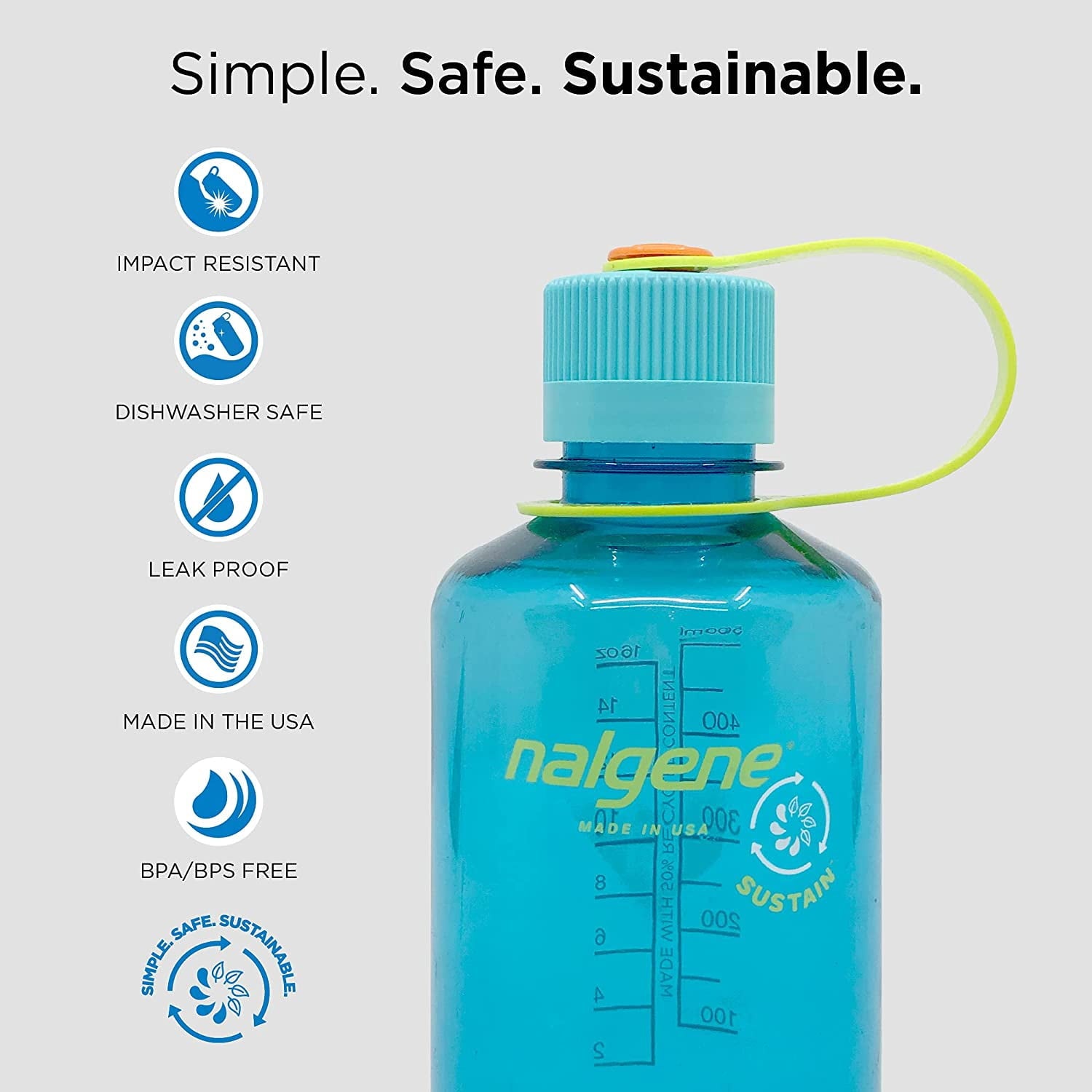 Nalgene Sustain 16 oz. Narrow Mouth Water Bottle - Cornflower Blue ZU3K
