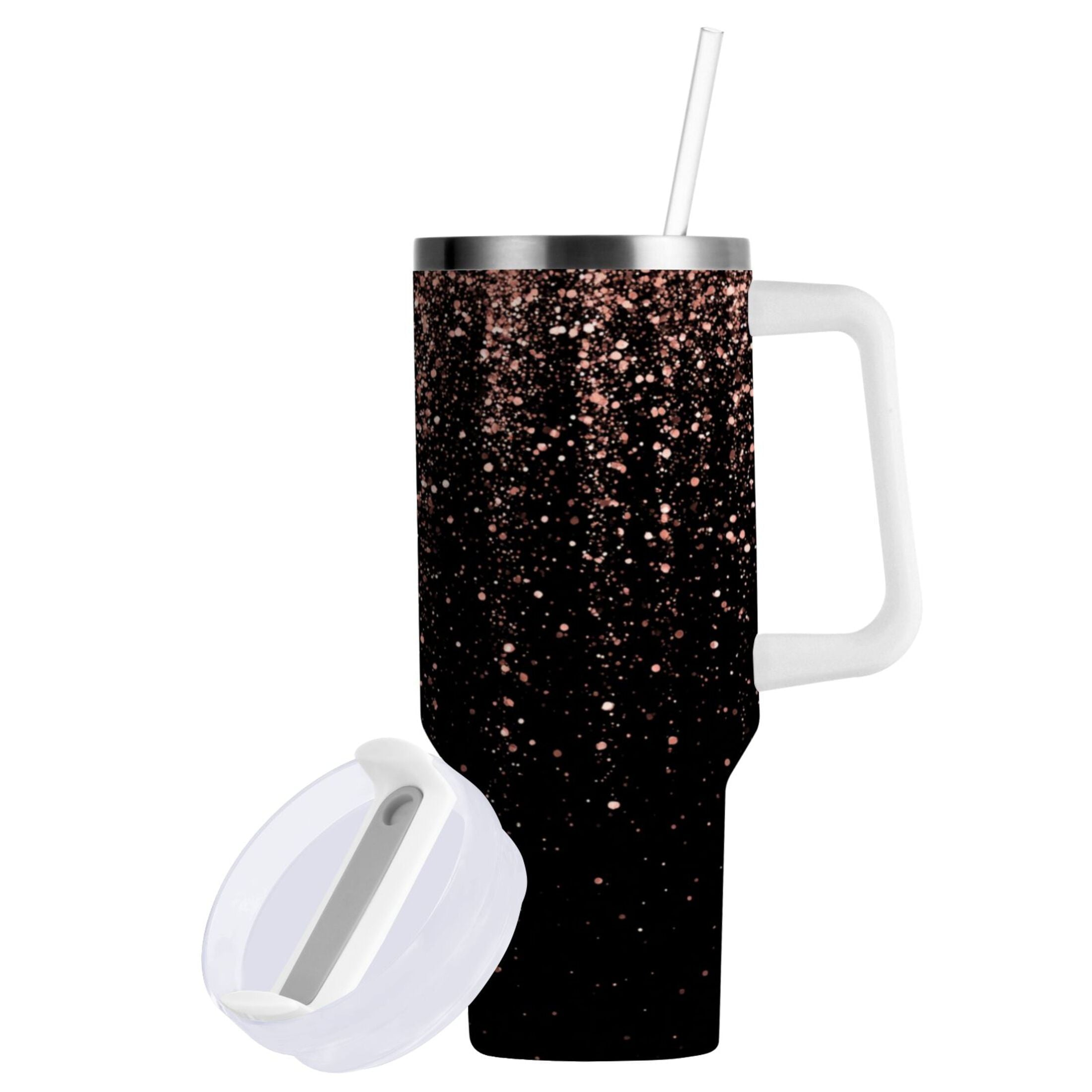 40 oz Insulated Stainless Steel Tumbler Double Wall Stainless Steel Tumbler with 2-Way Drinking Rose Gold Glitter Z5NQ