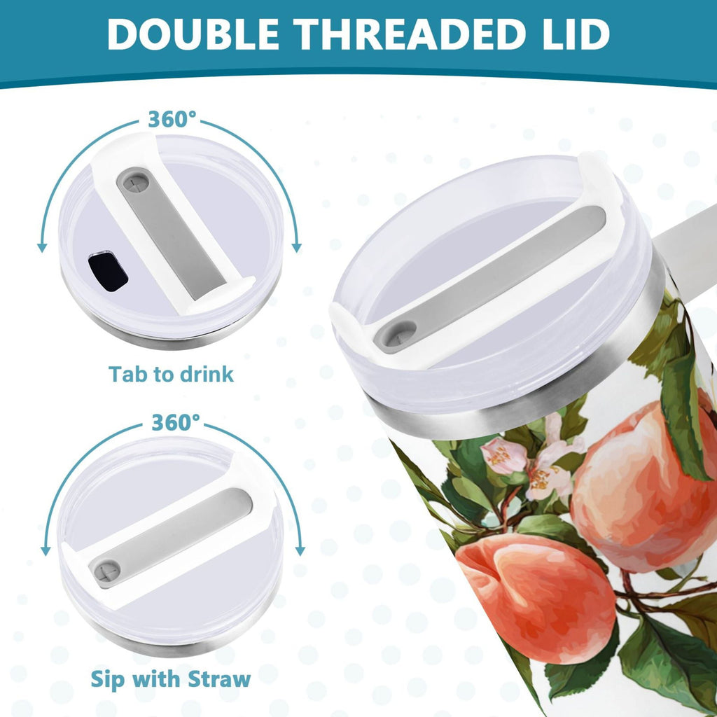 30 oz Insulated Stainless Steel Tumbler Double Wall Stainless Steel Tumbler with 2-Way Drinking Peach Fruit Pattern C5AO