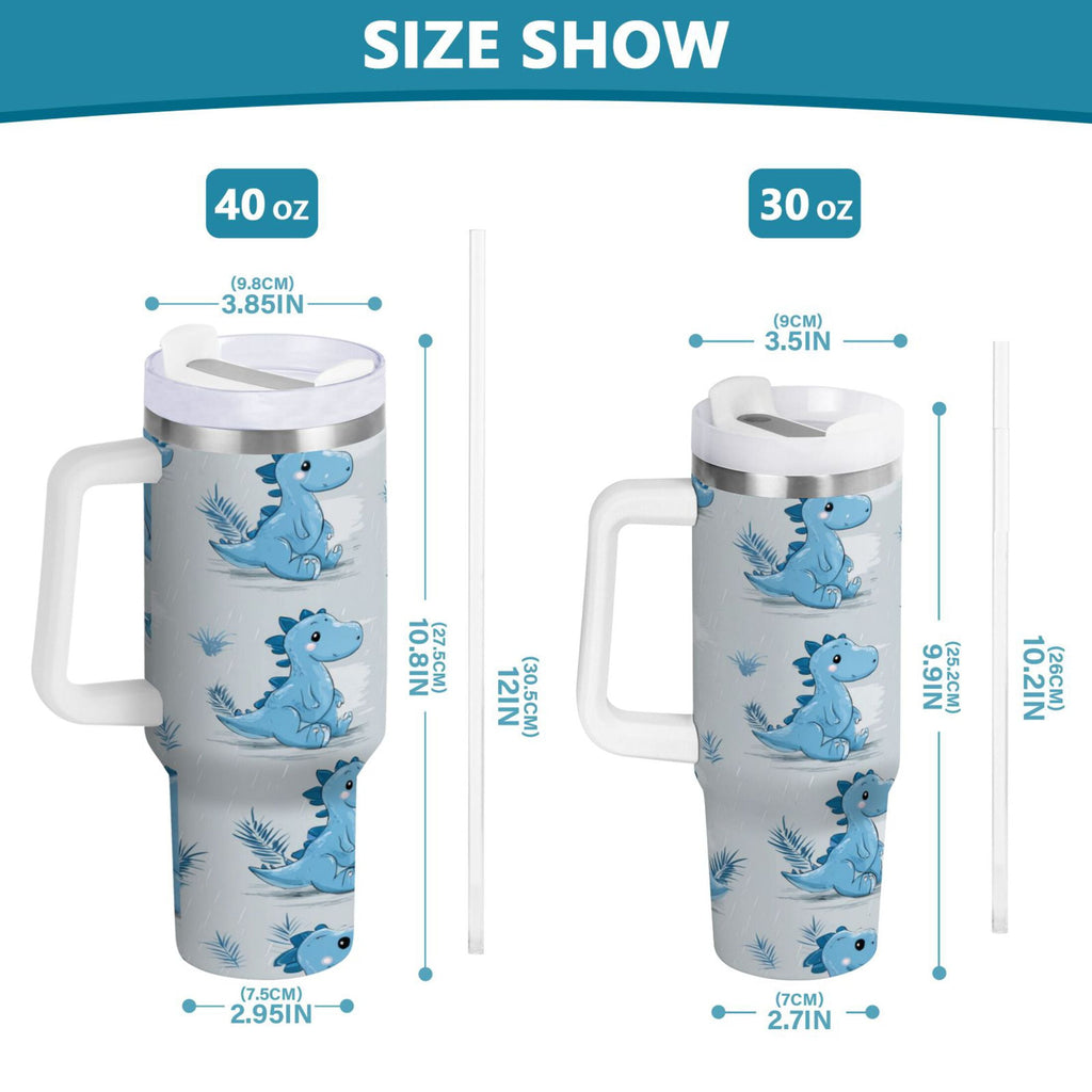 30 oz Insulated Stainless Steel Tumbler Double Wall Stainless Steel Tumbler with 2-Way Drinking Cartoon Blue Dinosaurs FNMJ