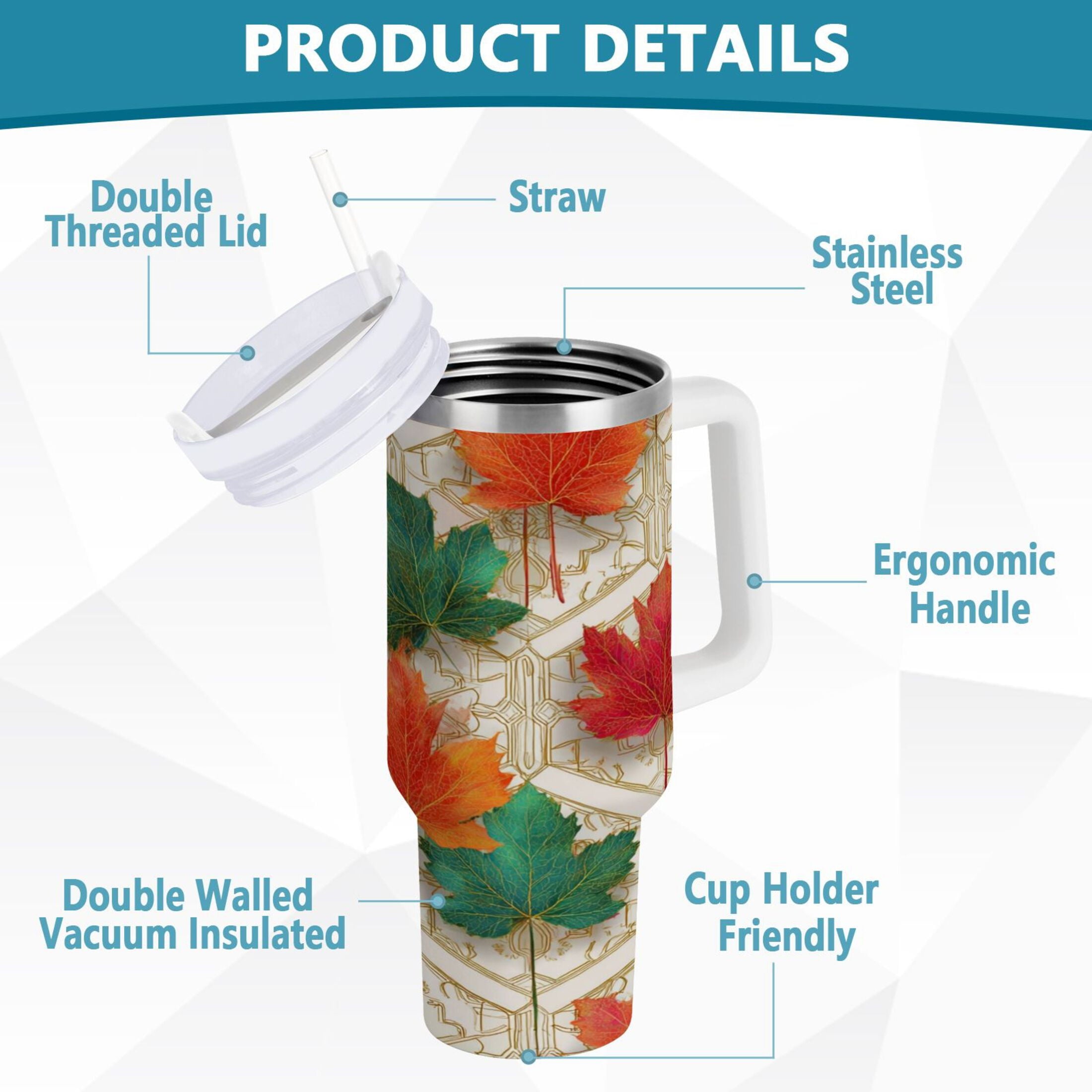30 oz Insulated Stainless Steel Tumbler Double Wall Stainless Steel Tumbler with 2-Way Drinking Green and Red Maple Leaves 0H05
