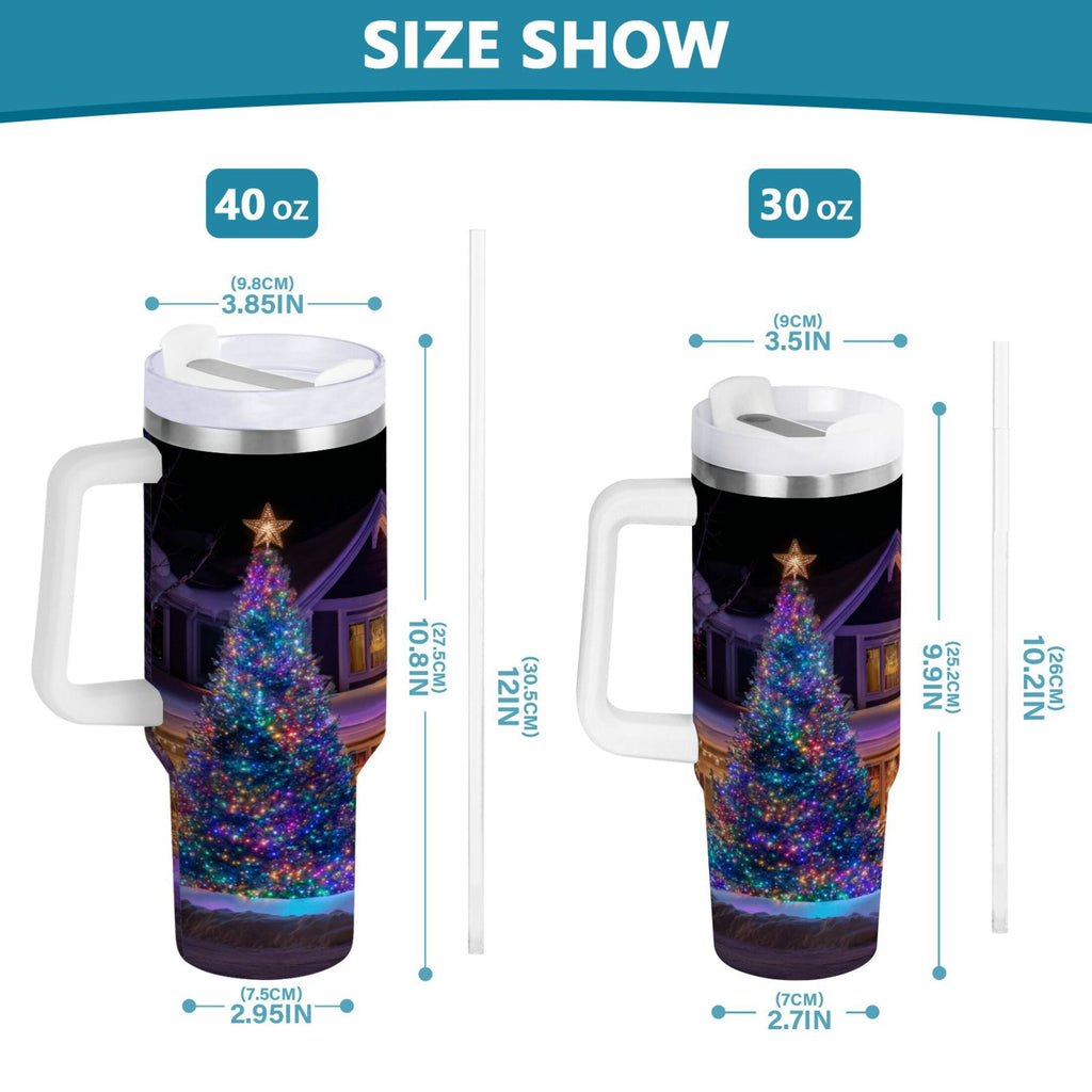 40 oz Insulated Stainless Steel Tumbler Double Wall Stainless Steel Tumbler with 2-Way Drinking Christmas Trees with Lights QEIK