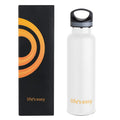 LIFE'S EASY 20 oz. Sports Insulated Water Bottle with Lid. Stainless Steel Vacuum Double Wall Thermo for Modern Hot and Cold Drinks, Simple Metal Hydro Canteen for Travel Men and Women (White) O3HM