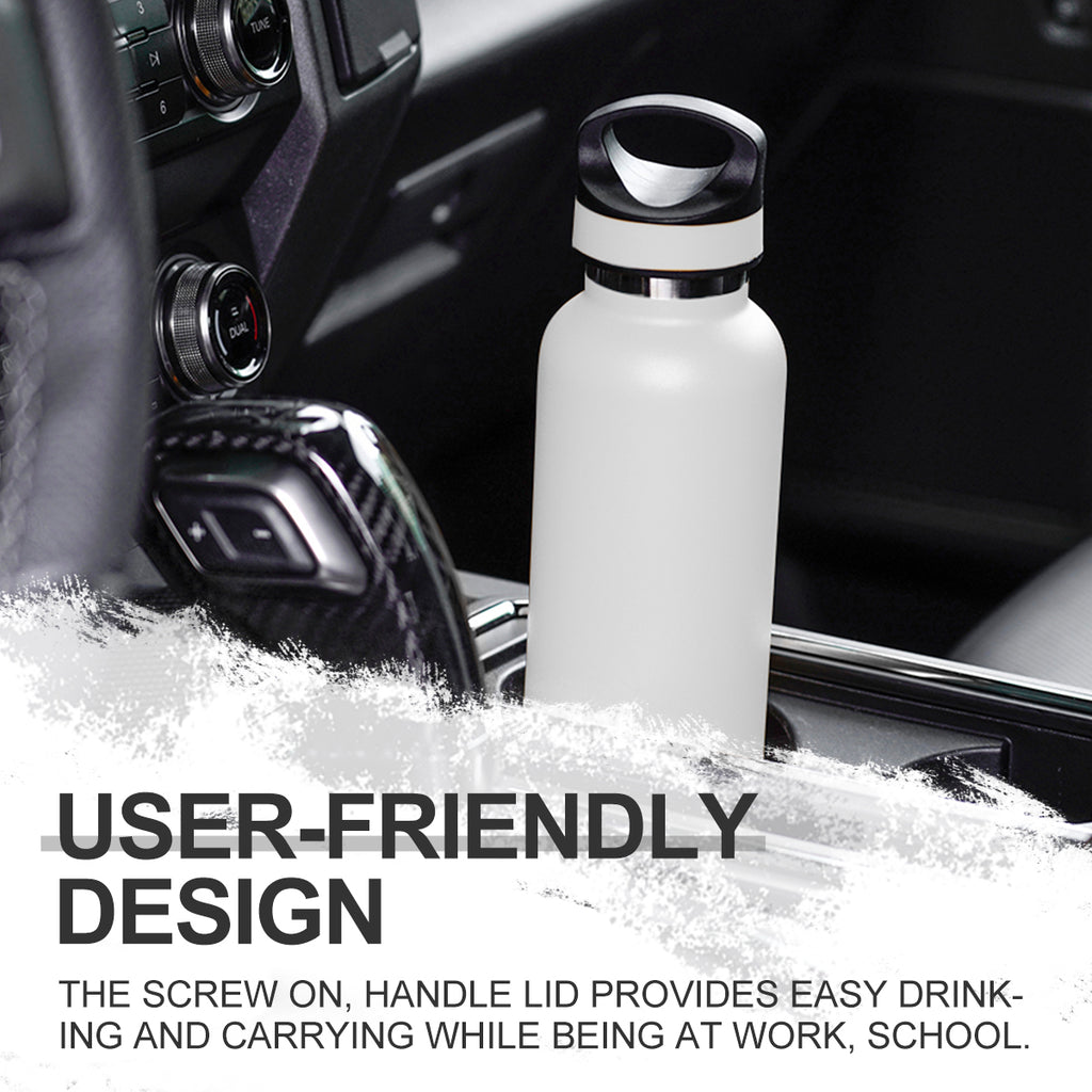 LIFE'S EASY 20 oz. Sports Insulated Water Bottle with Lid. Stainless Steel Vacuum Double Wall Thermo for Modern Hot and Cold Drinks, Simple Metal Hydro Canteen for Travel Men and Women (White) O3HM