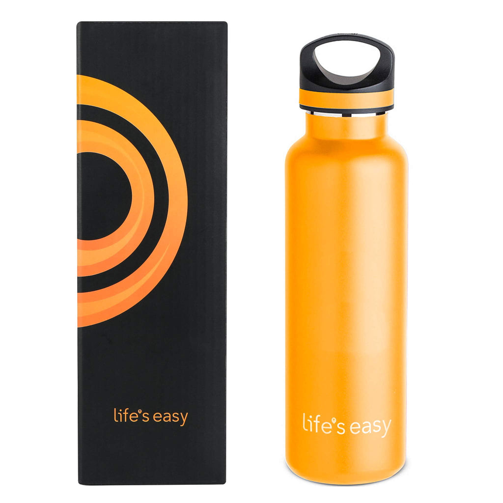 LIFE'S EASY 20 oz. Sports Insulated Water Bottle with Lid. Stainless Steel Vacuum Double Wall Thermo for Modern Hot and Cold Drinks, Simple Metal Hydro Canteen for Travel Men and Women (White) O3HM
