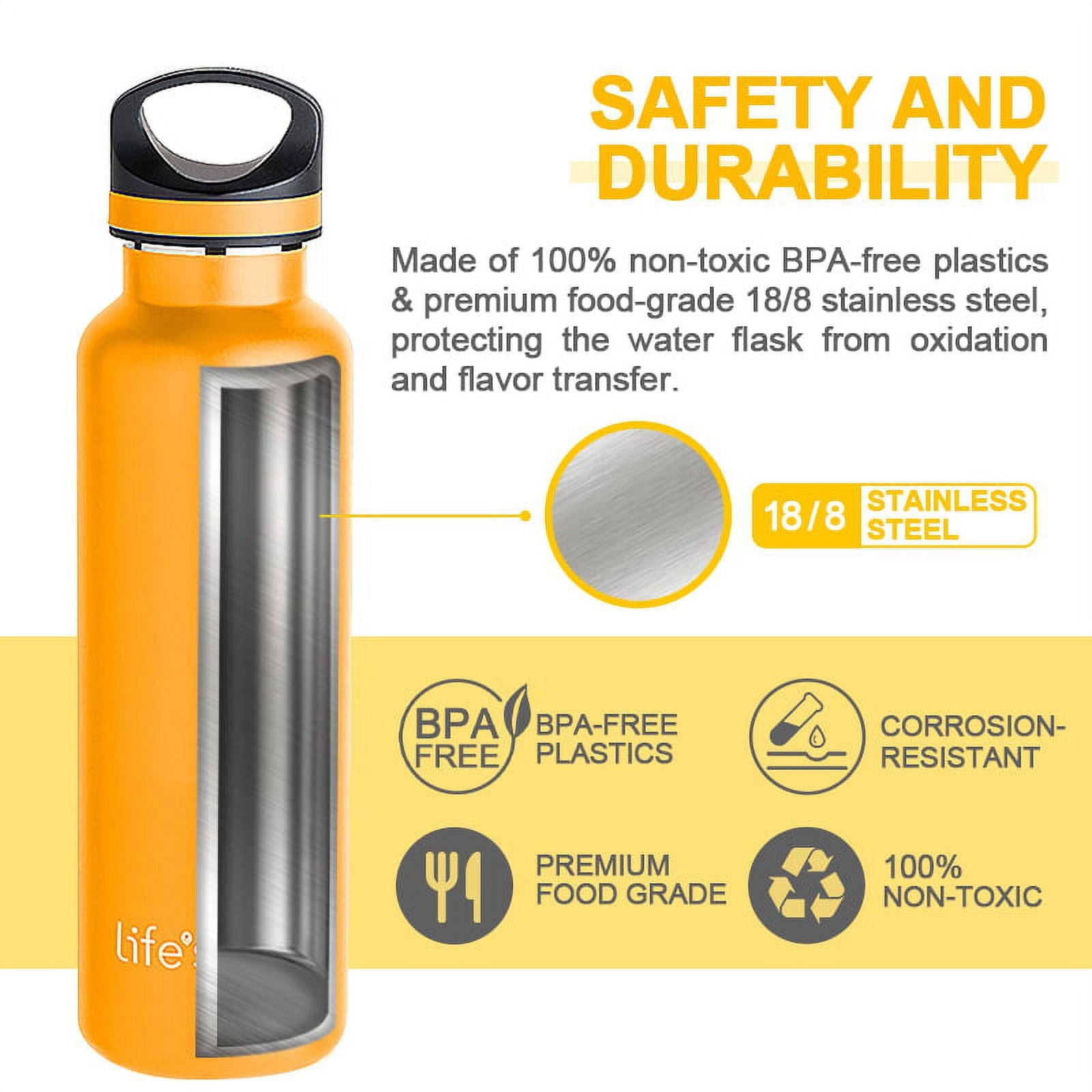 LIFE'S EASY 20 oz. Sports Insulated Water Bottle with Lid. Stainless Steel Vacuum Double Wall Thermo for Modern Hot and Cold Drinks, Simple Metal Hydro Canteen for Travel Men and Women (White) O3HM