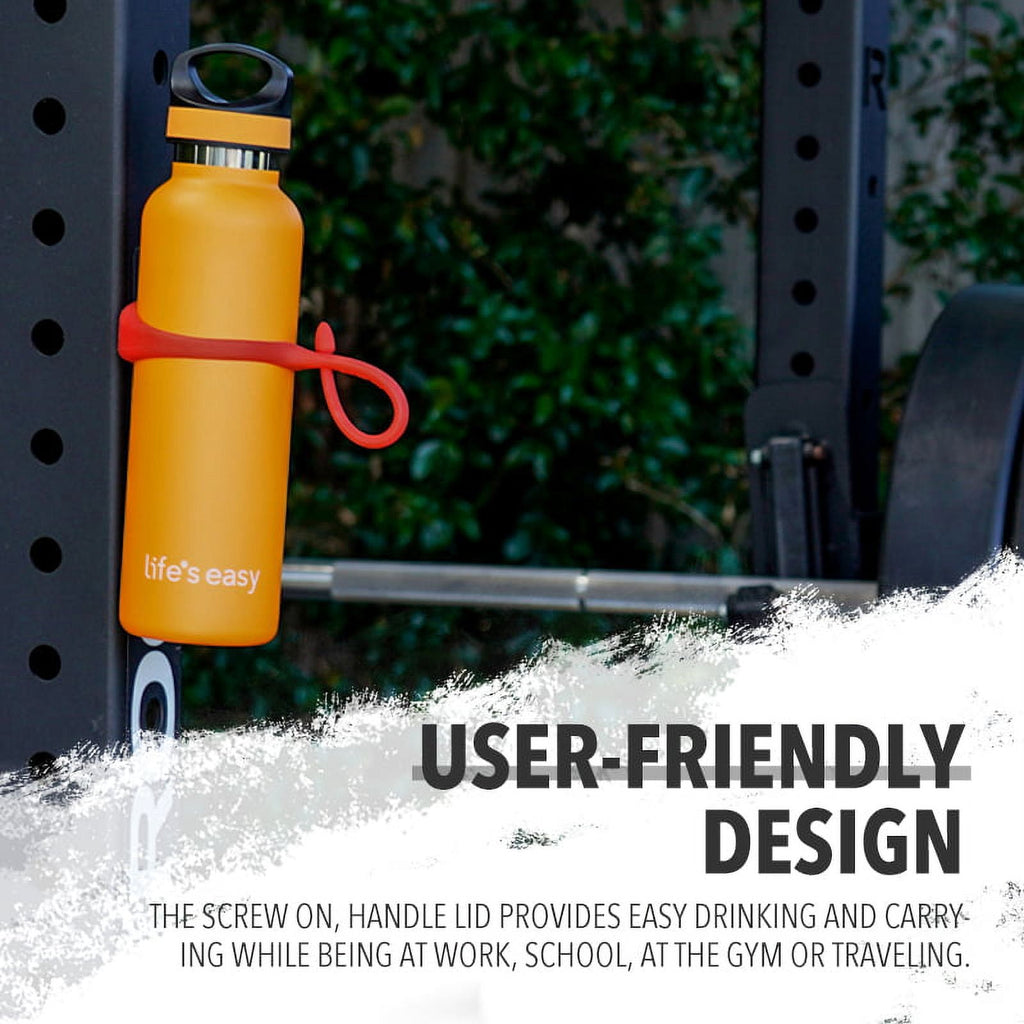 LIFE'S EASY 20 oz. Sports Insulated Water Bottle with Lid. Stainless Steel Vacuum Double Wall Thermo for Modern Hot and Cold Drinks, Simple Metal Hydro Canteen for Travel Men and Women (White) O3HM