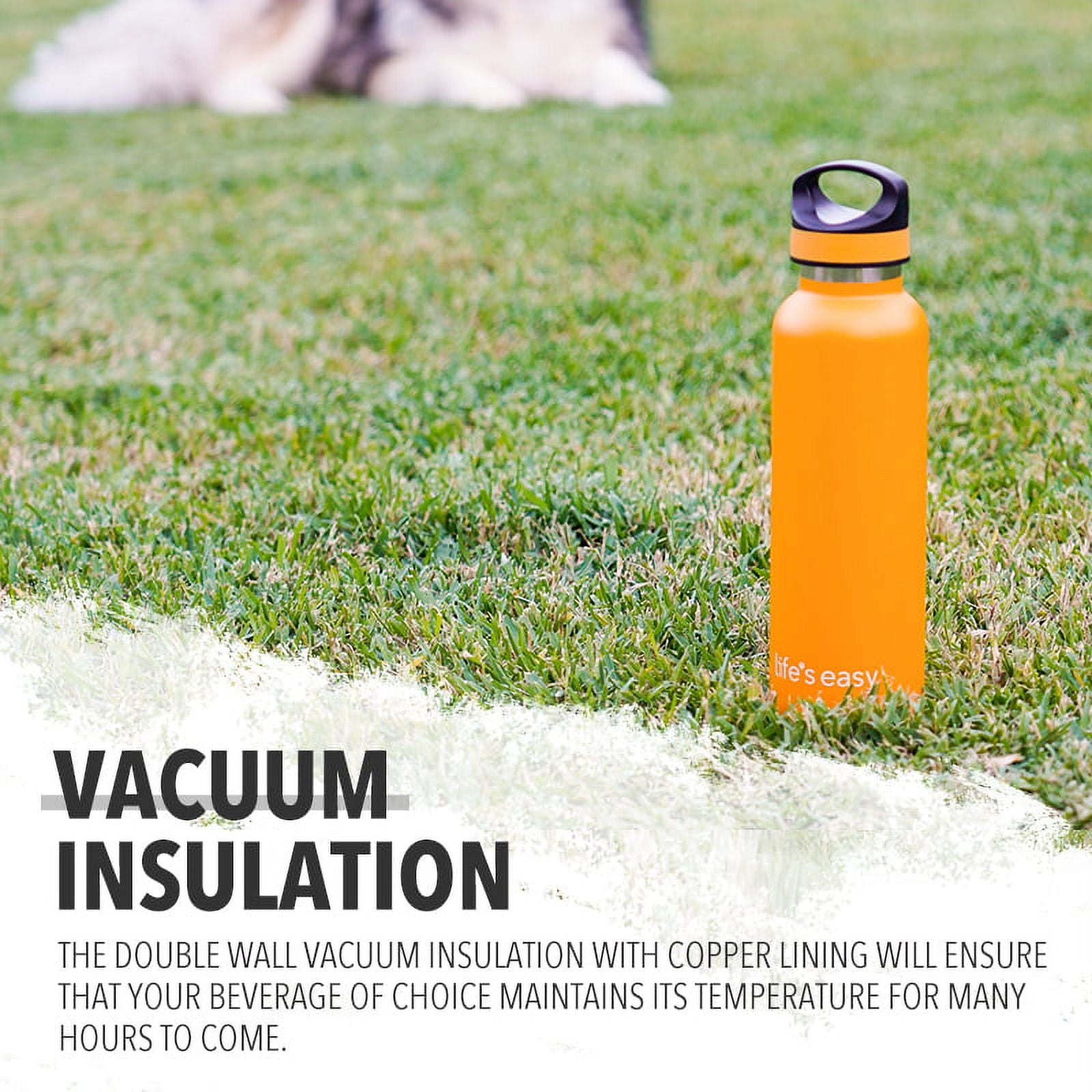 LIFE'S EASY 20 oz. Sports Insulated Water Bottle with Lid. Stainless Steel Vacuum Double Wall Thermo for Modern Hot and Cold Drinks, Simple Metal Hydro Canteen for Travel Men and Women (White) O3HM