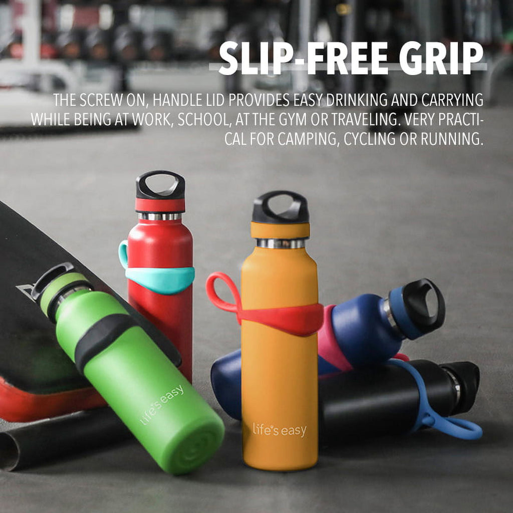 LIFE'S EASY 20 oz. Sports Insulated Water Bottle with Lid. Stainless Steel Vacuum Double Wall Thermo for Modern Hot and Cold Drinks, Simple Metal Hydro Canteen for Travel Men and Women (White) O3HM