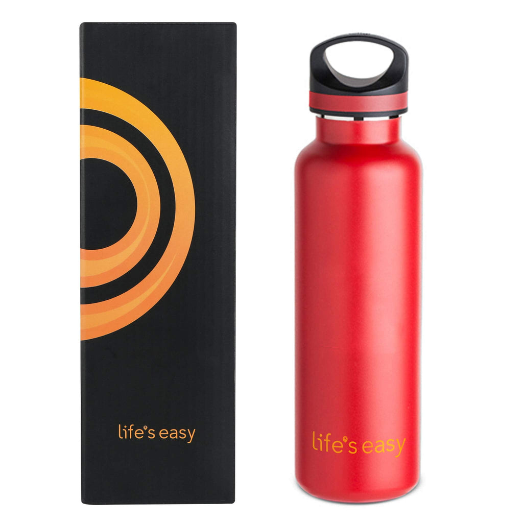 LIFE'S EASY 20 oz. Sports Insulated Water Bottle with Lid. Stainless Steel Vacuum Double Wall Thermo for Modern Hot and Cold Drinks, Simple Metal Hydro Canteen for Travel Men and Women (White) O3HM