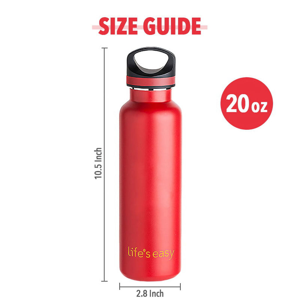 LIFE'S EASY 20 oz. Sports Insulated Water Bottle with Lid. Stainless Steel Vacuum Double Wall Thermo for Modern Hot and Cold Drinks, Simple Metal Hydro Canteen for Travel Men and Women (White) O3HM