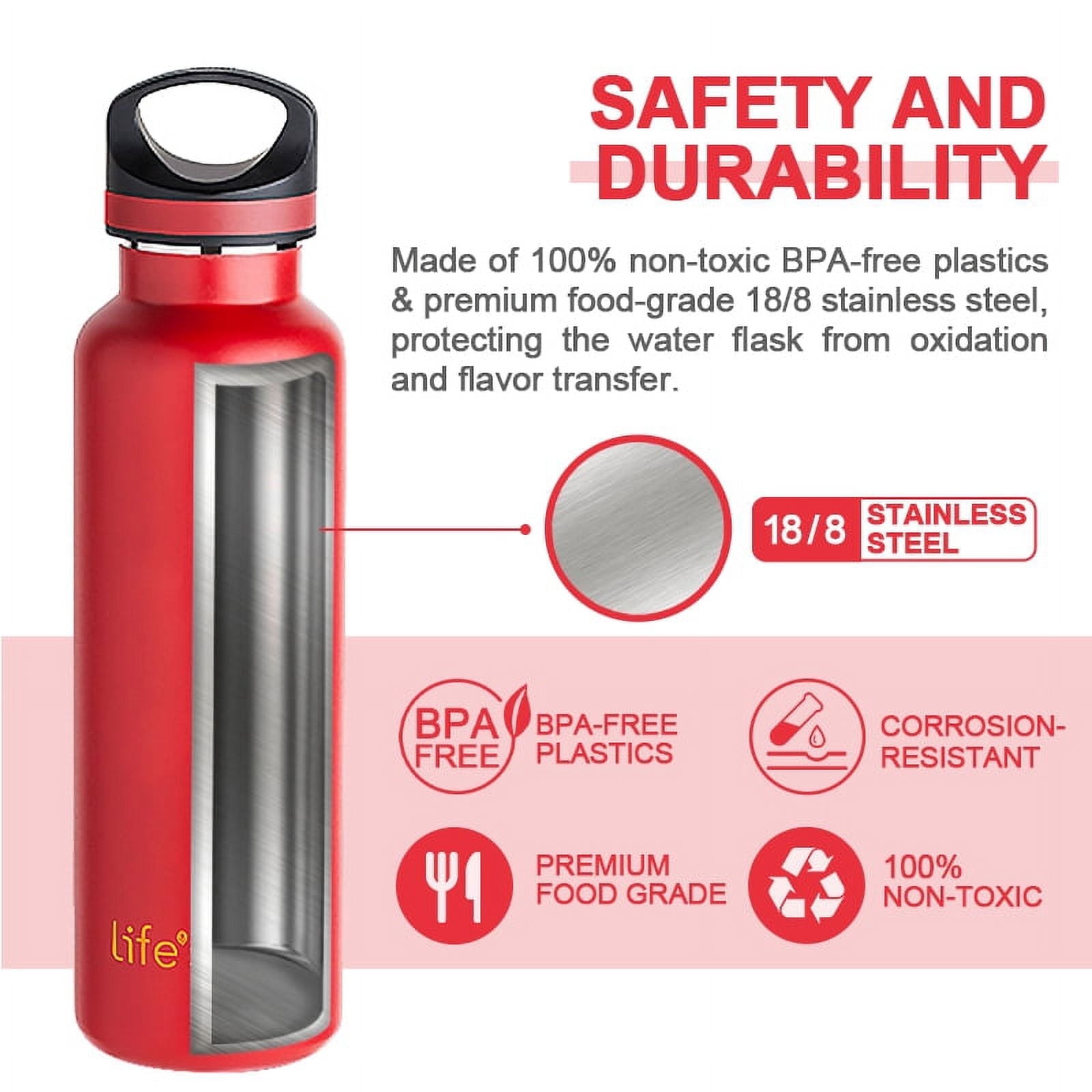 LIFE'S EASY 20 oz. Sports Insulated Water Bottle with Lid. Stainless Steel Vacuum Double Wall Thermo for Modern Hot and Cold Drinks, Simple Metal Hydro Canteen for Travel Men and Women (White) O3HM