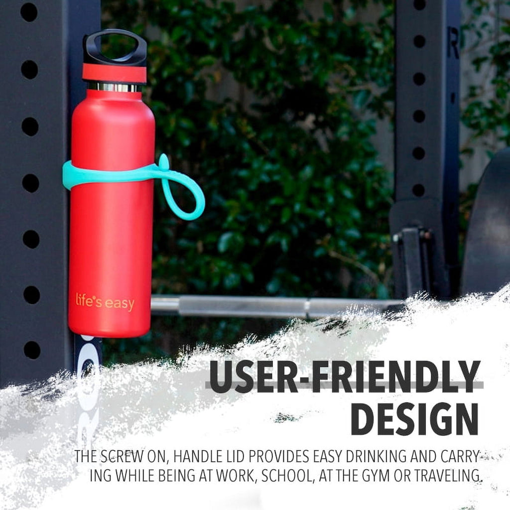 LIFE'S EASY 20 oz. Sports Insulated Water Bottle with Lid. Stainless Steel Vacuum Double Wall Thermo for Modern Hot and Cold Drinks, Simple Metal Hydro Canteen for Travel Men and Women (White) O3HM