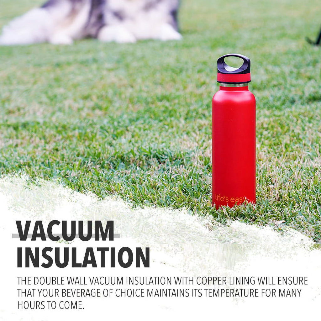 LIFE'S EASY 20 oz. Sports Insulated Water Bottle with Lid. Stainless Steel Vacuum Double Wall Thermo for Modern Hot and Cold Drinks, Simple Metal Hydro Canteen for Travel Men and Women (White) O3HM