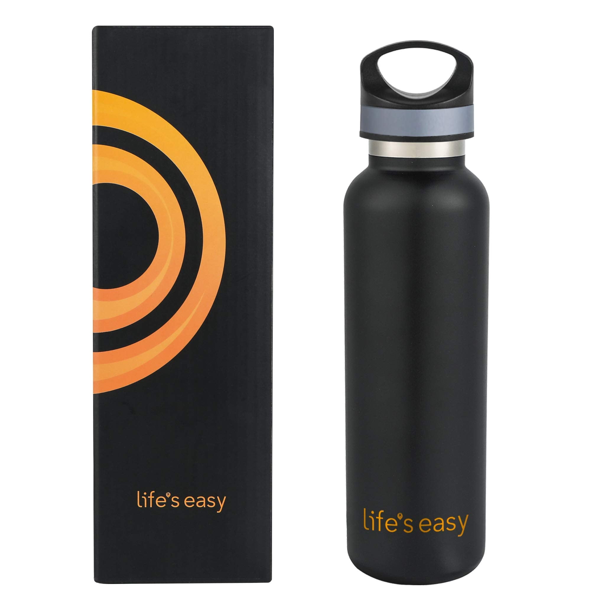 LIFE'S EASY 20 oz. Sports Insulated Water Bottle with Lid. Stainless Steel Vacuum Double Wall Thermo for Modern Hot and Cold Drinks, Simple Metal Hydro Canteen for Travel Men and Women (White) O3HM