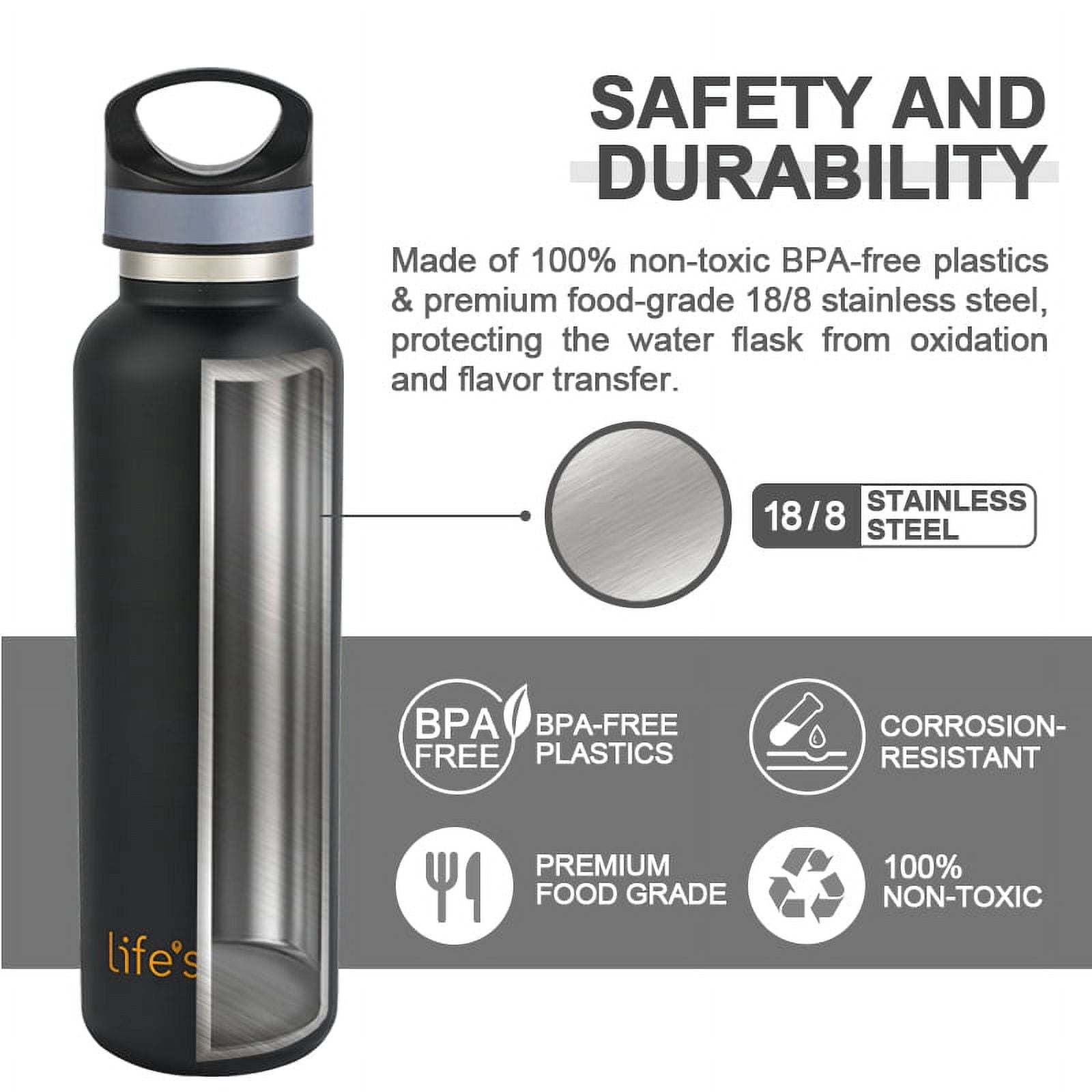 LIFE'S EASY 20 oz. Sports Insulated Water Bottle with Lid. Stainless Steel Vacuum Double Wall Thermo for Modern Hot and Cold Drinks, Simple Metal Hydro Canteen for Travel Men and Women (White) O3HM