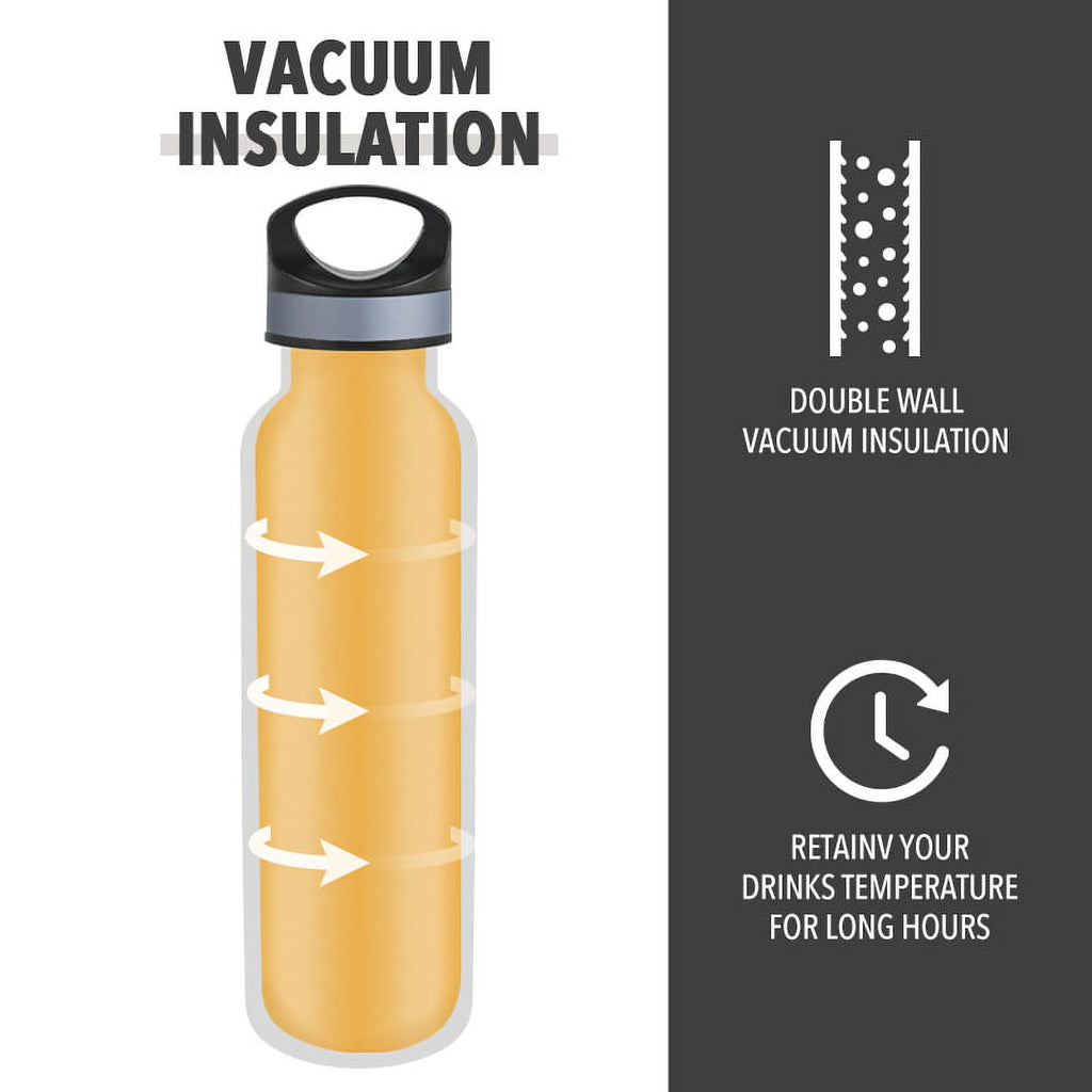 LIFE'S EASY 20 oz. Sports Insulated Water Bottle with Lid. Stainless Steel Vacuum Double Wall Thermo for Modern Hot and Cold Drinks, Simple Metal Hydro Canteen for Travel Men and Women (White) O3HM