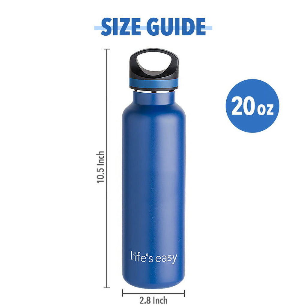 LIFE'S EASY 20 oz. Sports Insulated Water Bottle with Lid. Stainless Steel Vacuum Double Wall Thermo for Modern Hot and Cold Drinks, Simple Metal Hydro Canteen for Travel Men and Women (White) O3HM