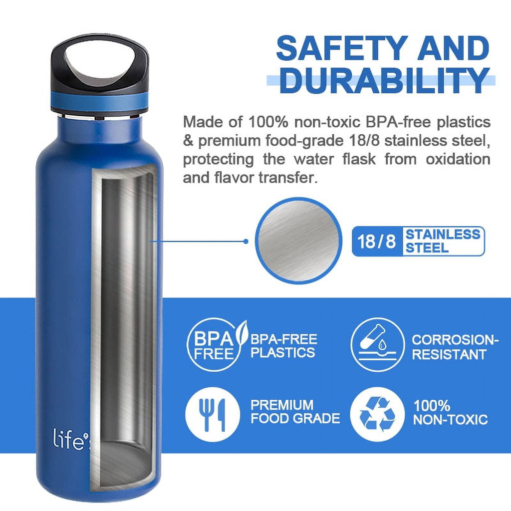 LIFE'S EASY 20 oz. Sports Insulated Water Bottle with Lid. Stainless Steel Vacuum Double Wall Thermo for Modern Hot and Cold Drinks, Simple Metal Hydro Canteen for Travel Men and Women (White) O3HM