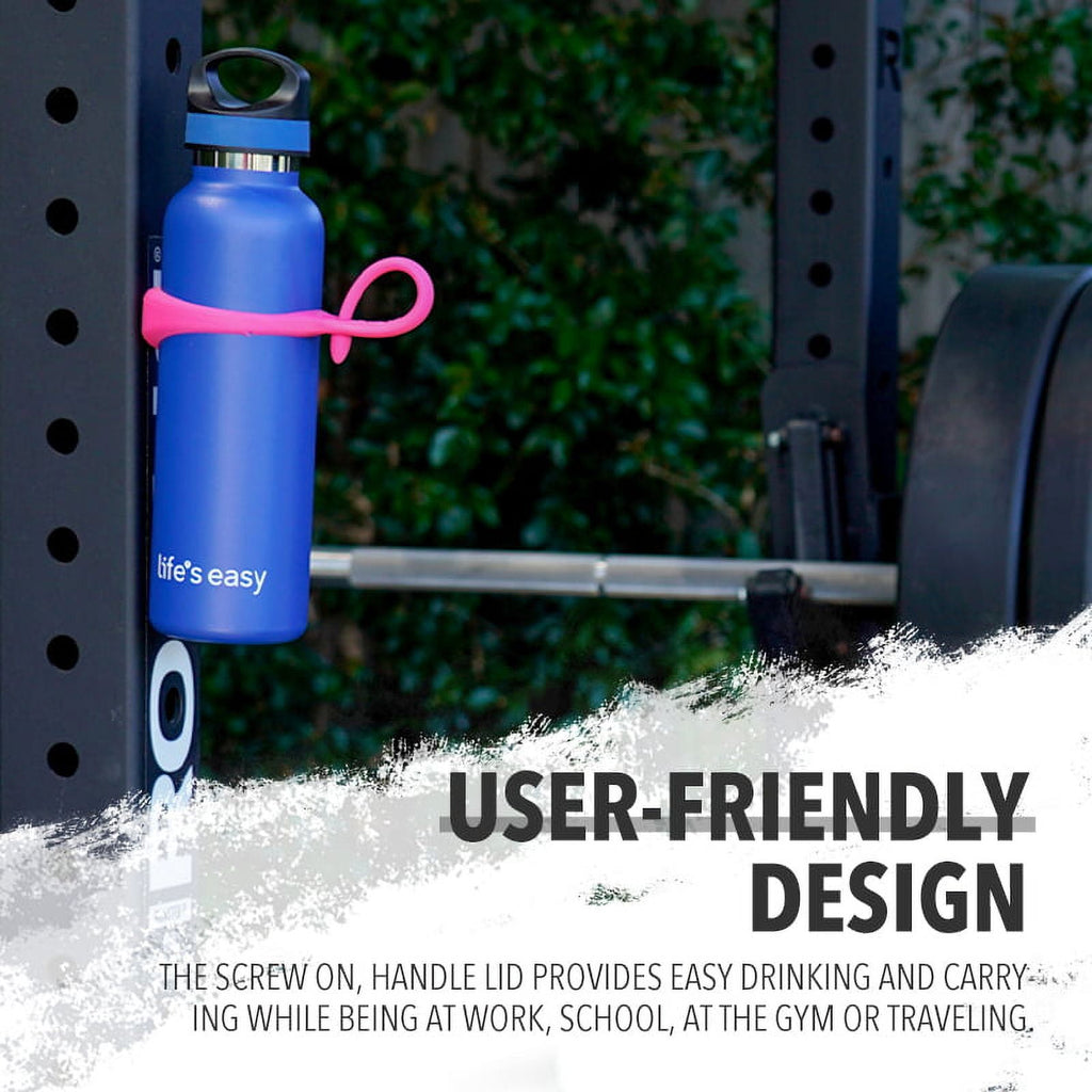 LIFE'S EASY 20 oz. Sports Insulated Water Bottle with Lid. Stainless Steel Vacuum Double Wall Thermo for Modern Hot and Cold Drinks, Simple Metal Hydro Canteen for Travel Men and Women (White) O3HM