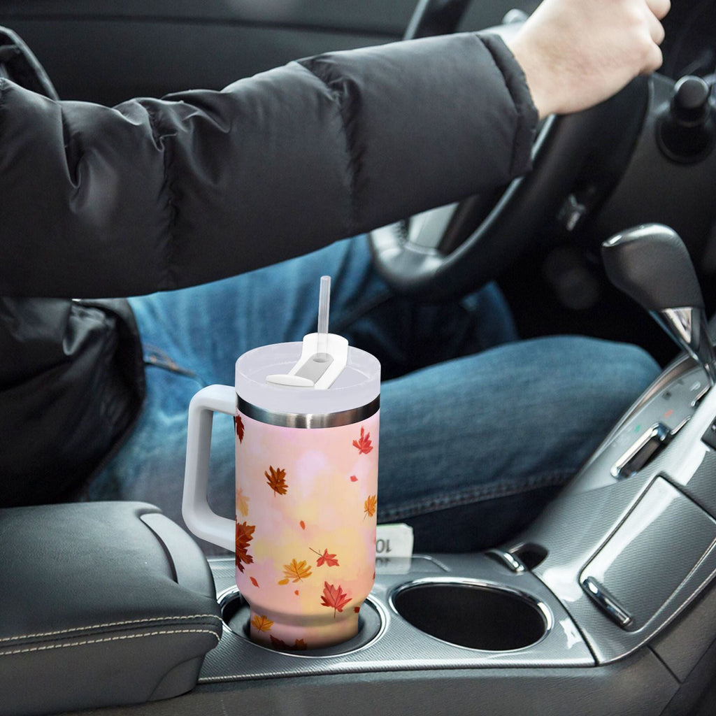 30 oz Insulated Stainless Steel Tumbler Double Wall Stainless Steel Tumbler with 2-Way Drinking Autumn Leaves Falling 8NUH